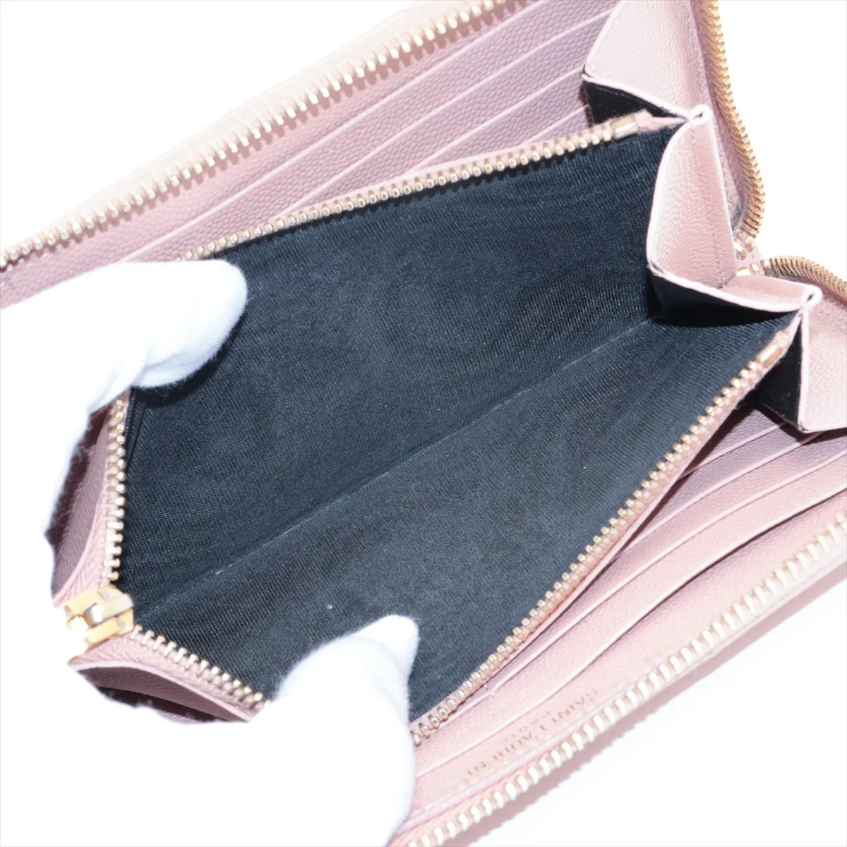 Monogram YSL Logo CFP358094 Leather Round Zip Wallet Beige — view 8