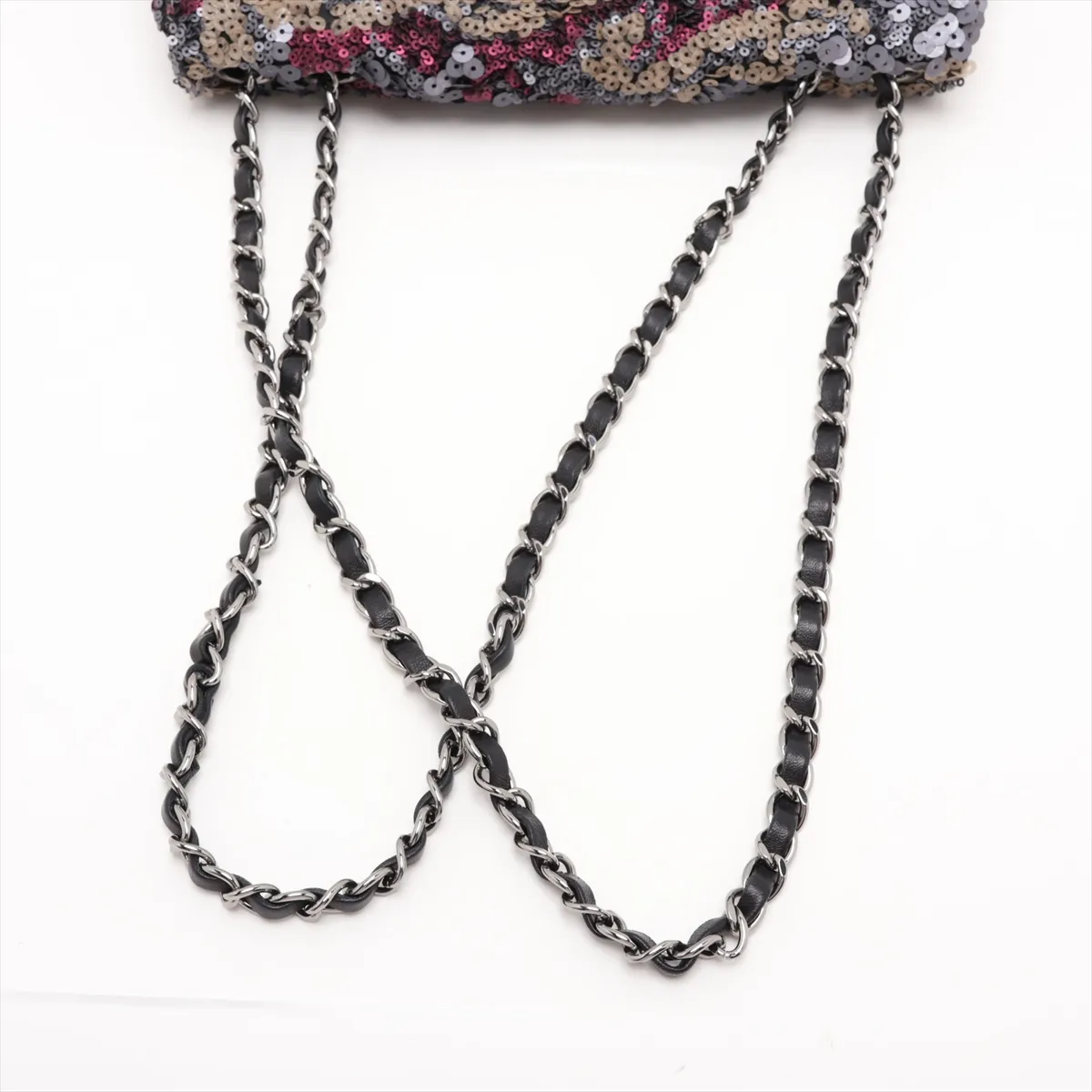 Coco Mark Sequin Single Flap Double Chain Bag, Black with Silver Hardware, 17718321, serial number in the 17 range. — view 5