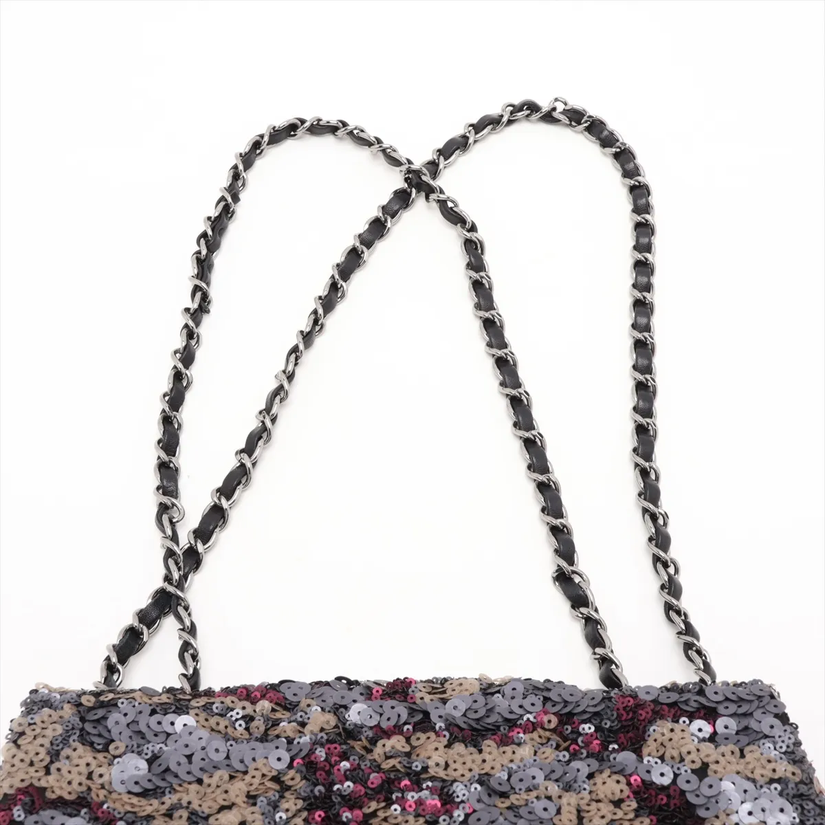 Coco Mark Sequin Single Flap Double Chain Bag, Black with Silver Hardware, 17718321, serial number in the 17 range. — view 6