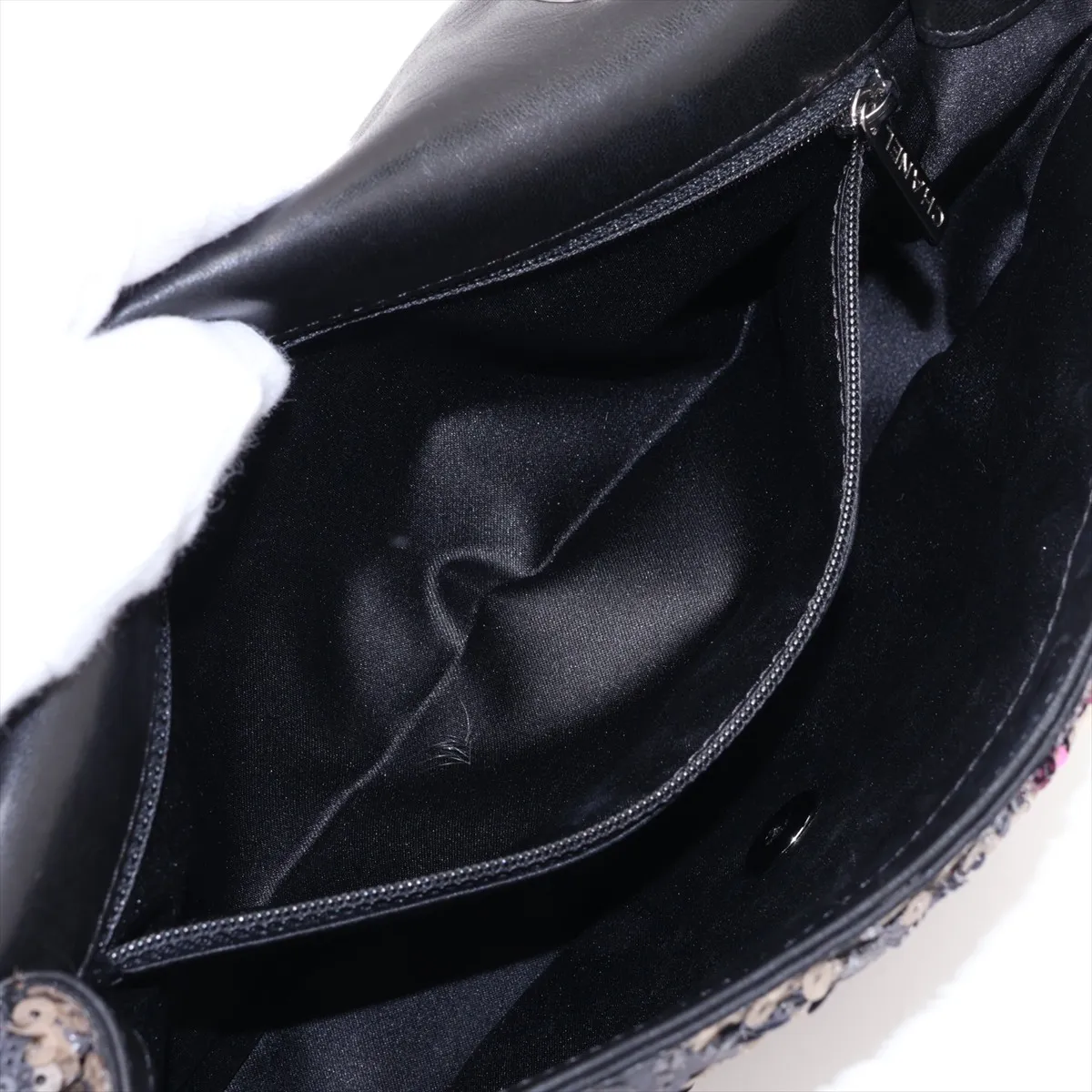 Coco Mark Sequin Single Flap Double Chain Bag, Black with Silver Hardware, 17718321, serial number in the 17 range. — view 8