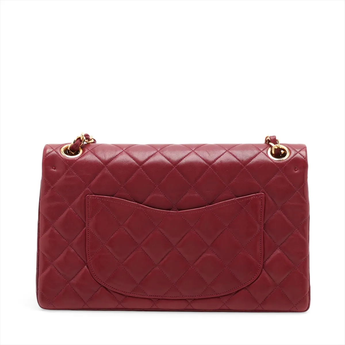Matelassé 25 Lambskin Double Flap Double Chain Bag, Red with Gold Hardware, A01112 — view 2