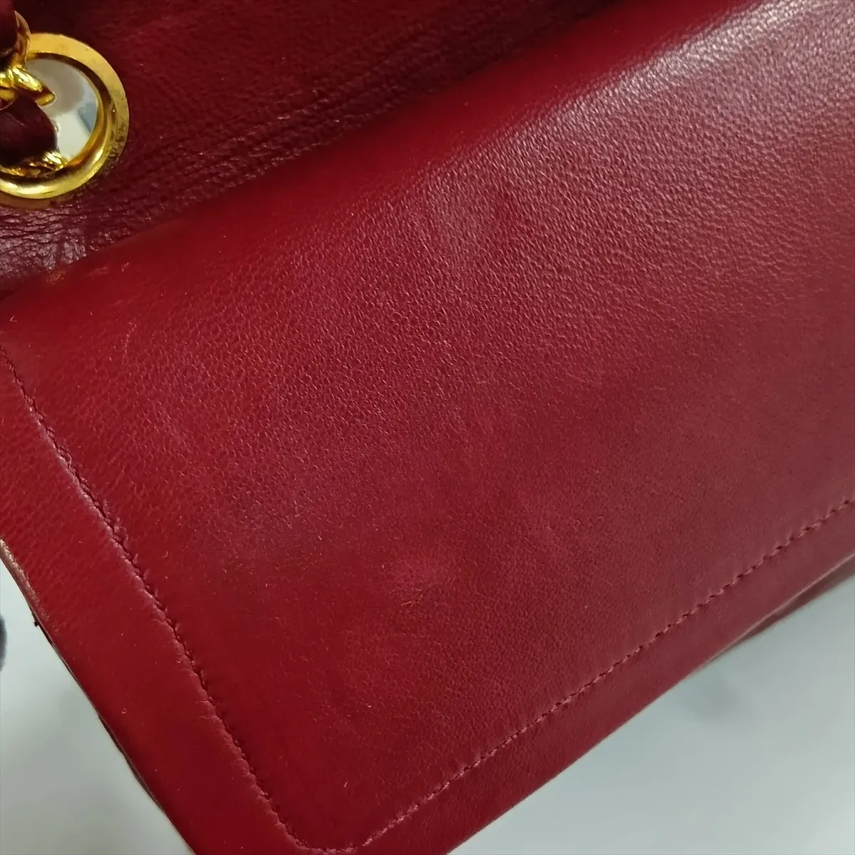 Matelassé 25 Lambskin Double Flap Double Chain Bag, Red with Gold Hardware, A01112 — view 12