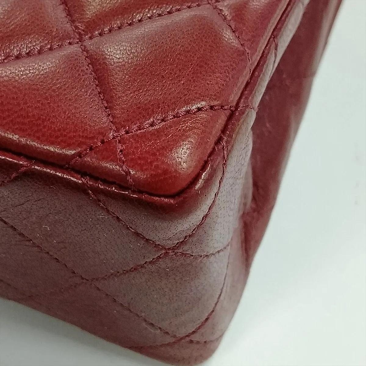 Matelassé 25 Lambskin Double Flap Double Chain Bag, Red with Gold Hardware, A01112 — view 13