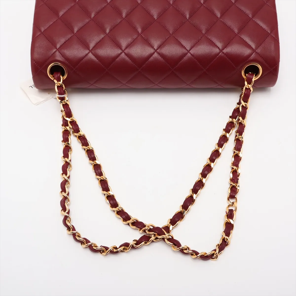 Matelassé 25 Lambskin Double Flap Double Chain Bag, Red with Gold Hardware, A01112 — view 5