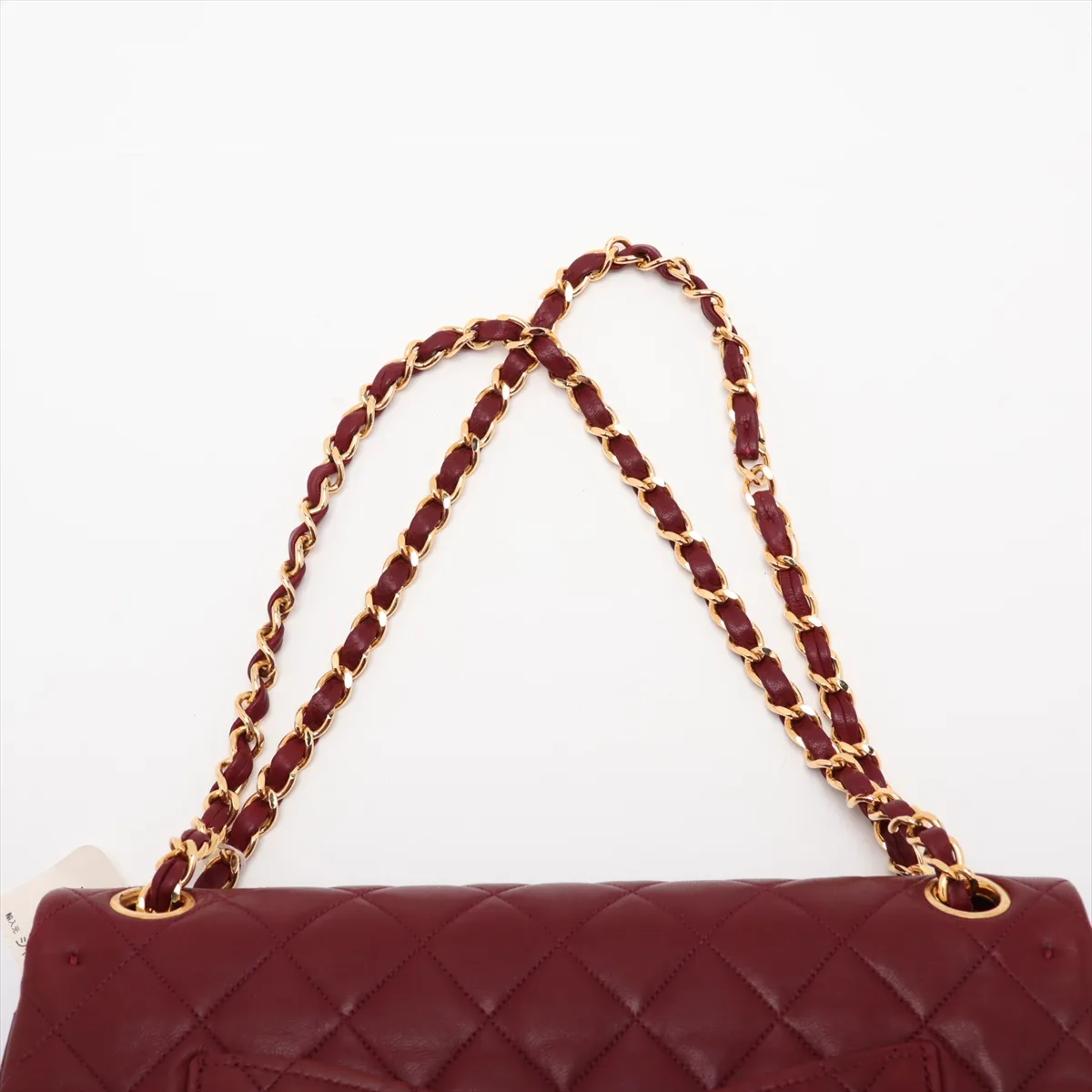 Matelassé 25 Lambskin Double Flap Double Chain Bag, Red with Gold Hardware, A01112 — view 6