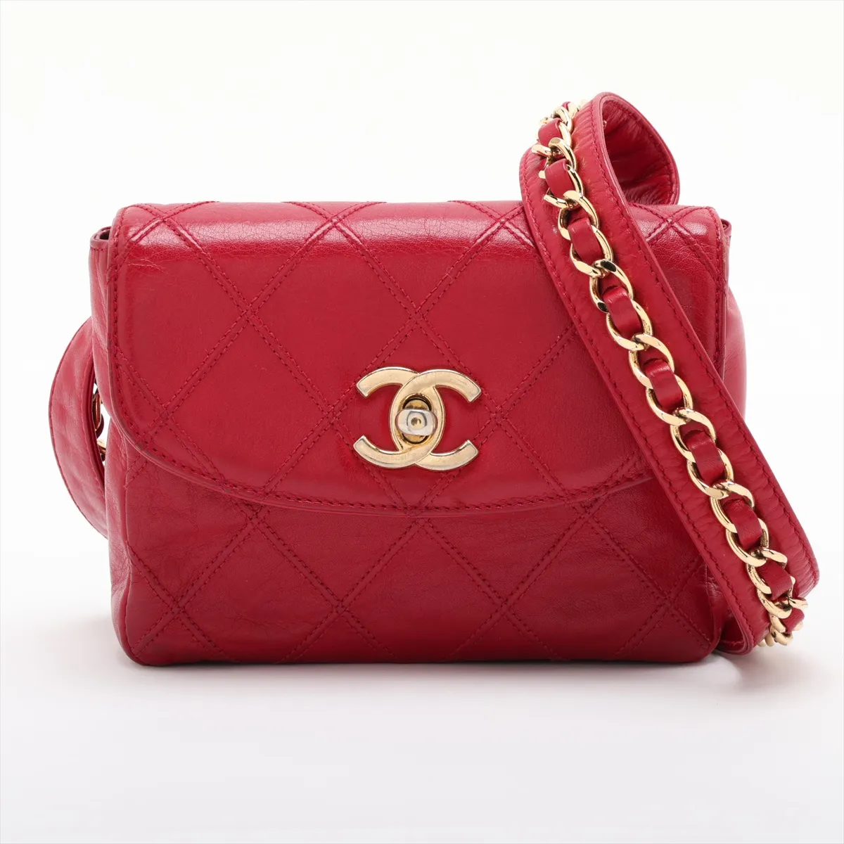 Bicolore Lambskin Waist Pouch, Red with Gold Hardware