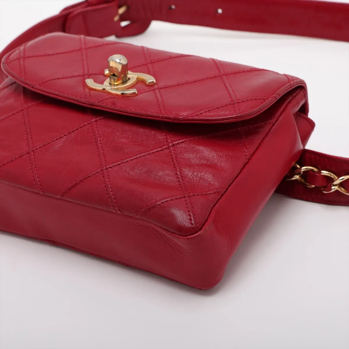 Bicolore Lambskin Waist Pouch, Red with Gold Hardware — view 3