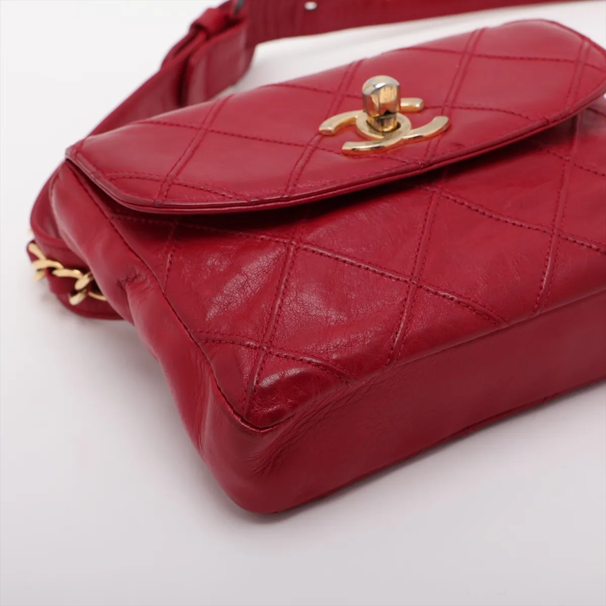 Bicolore Lambskin Waist Pouch, Red with Gold Hardware — view 4