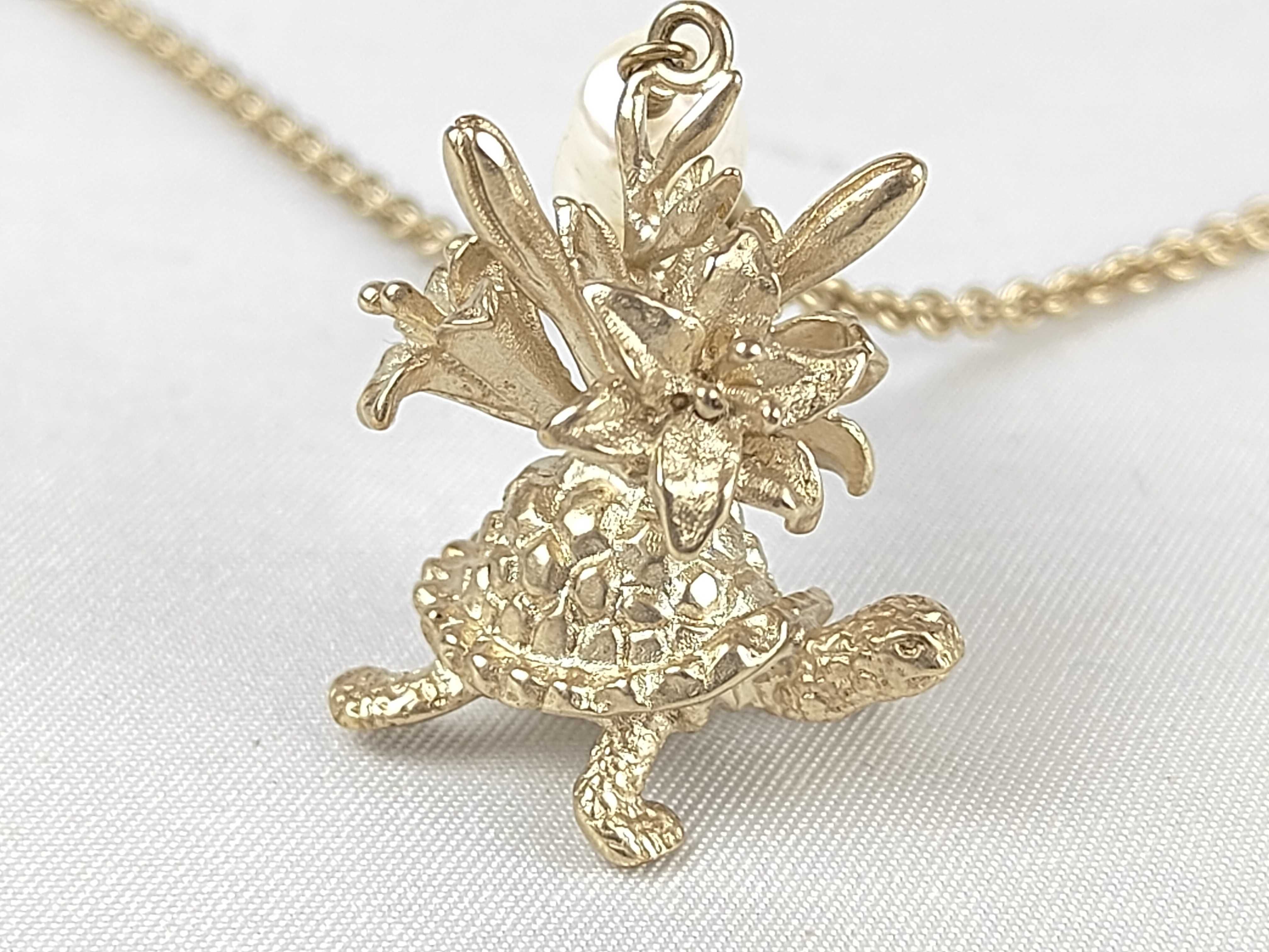 Turtle Flower Motif Pearl Necklace — view 2