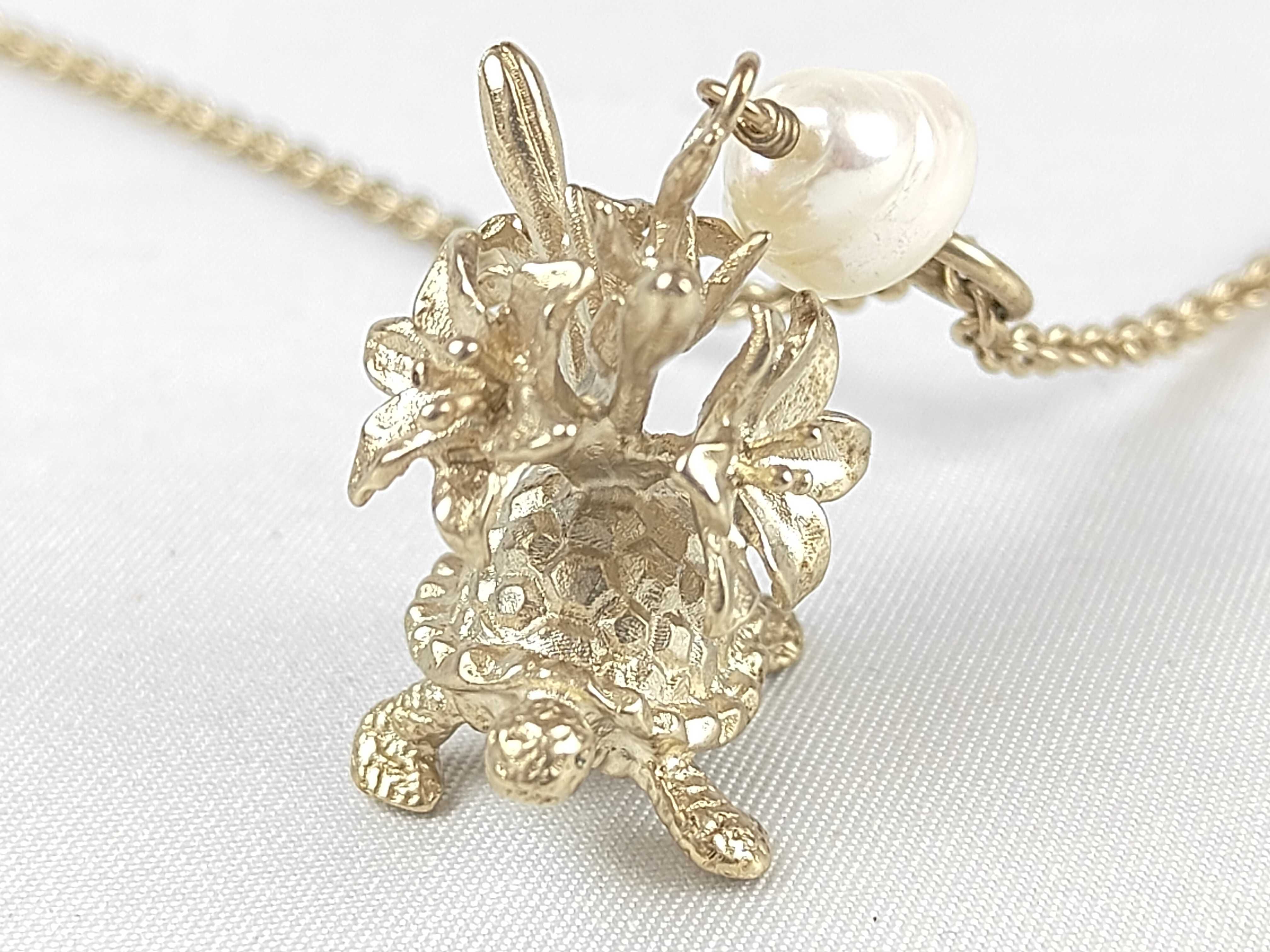 Turtle Flower Motif Pearl Necklace — view 3