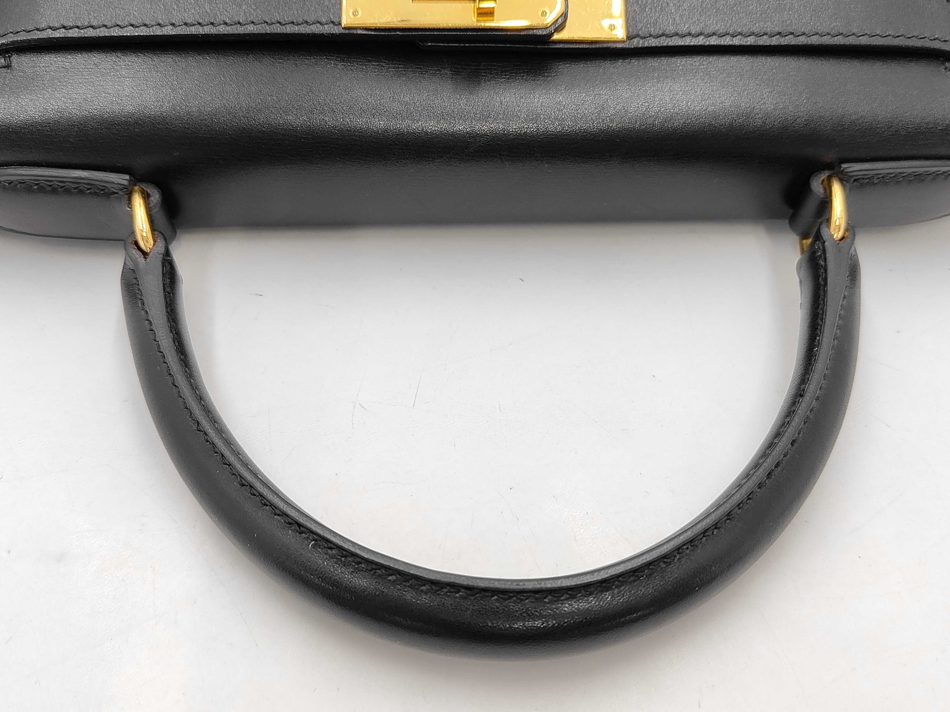 Kelly 32 Box Calf Black Handbag (Side Stitching) — view 5
