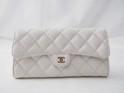 Caviar Skin Matelassé Long Flap Wallet (Random Item Number) - White with Gold Hardware
