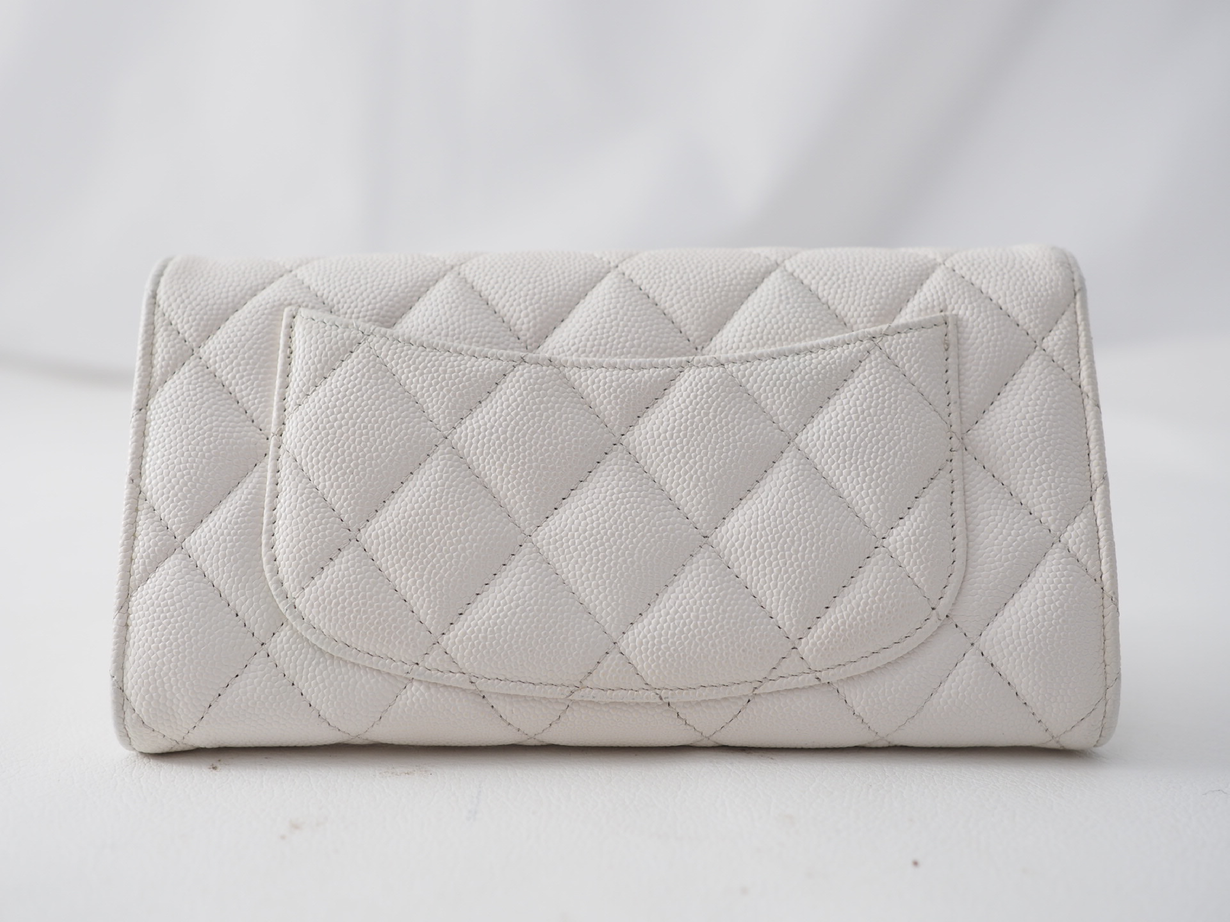 Caviar Skin Matelassé Long Flap Wallet (Random Item Number) - White with Gold Hardware — view 2