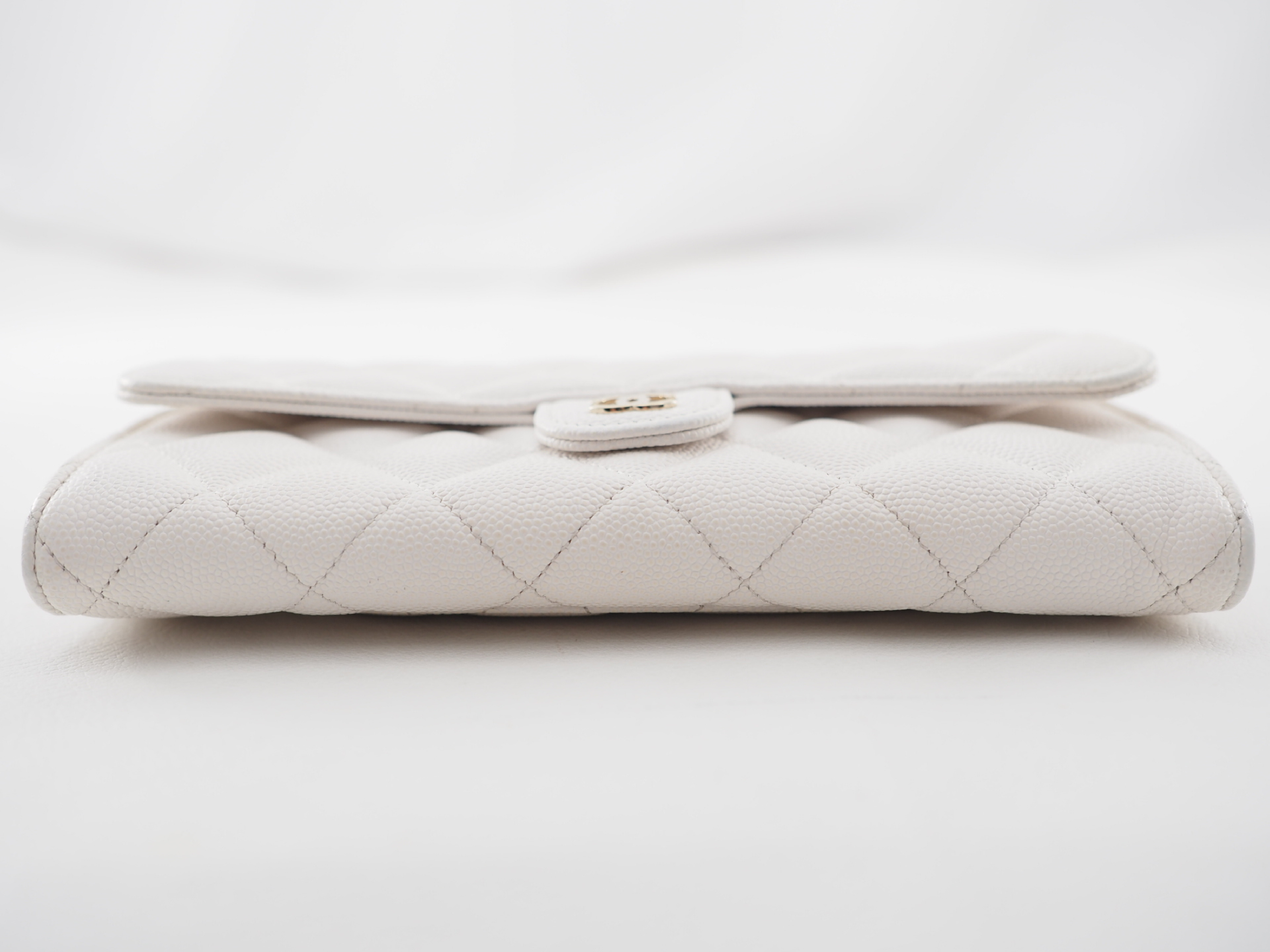 Caviar Skin Matelassé Long Flap Wallet (Random Item Number) - White with Gold Hardware — view 3