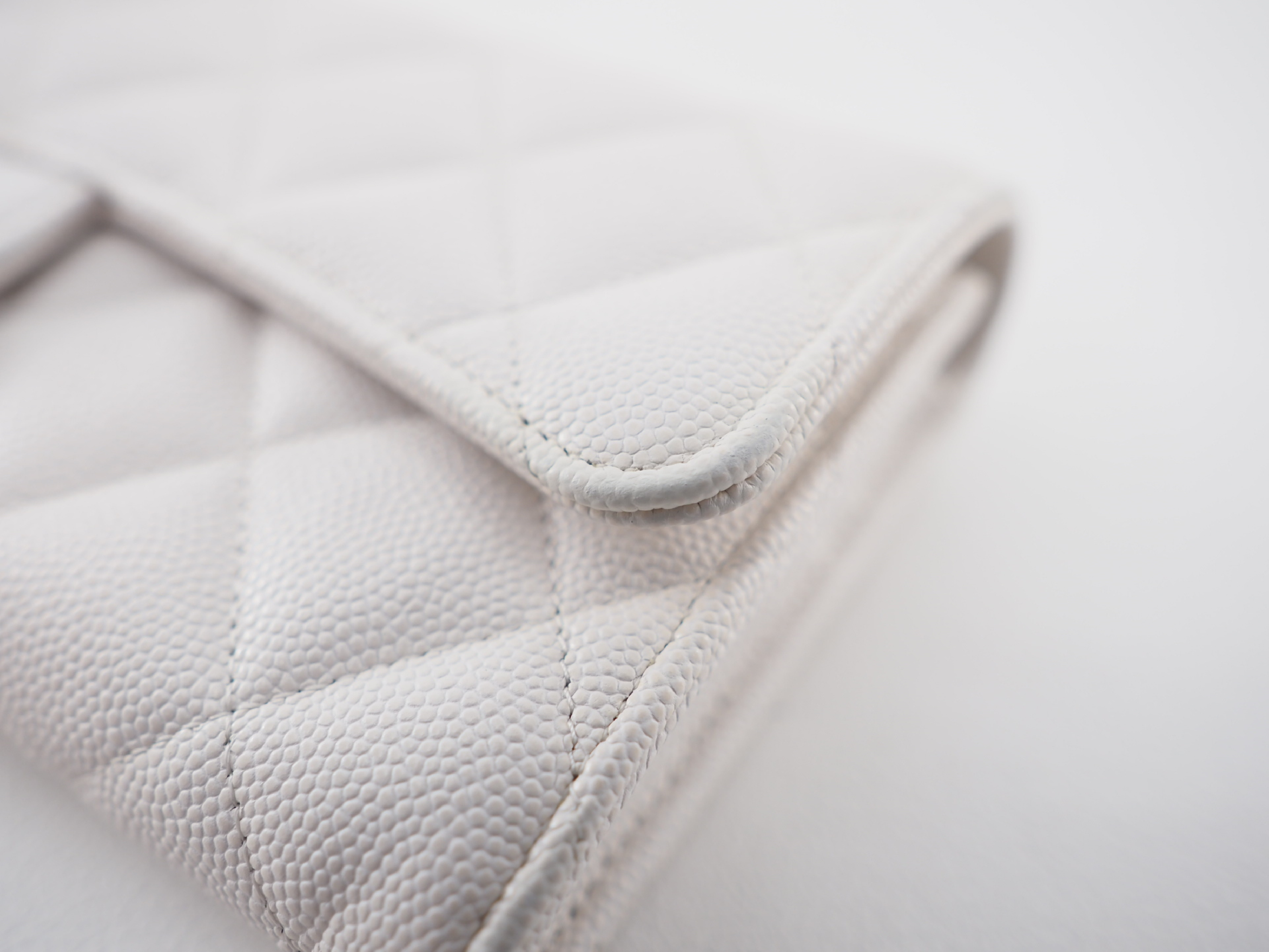 Caviar Skin Matelassé Long Flap Wallet (Random Item Number) - White with Gold Hardware — view 5