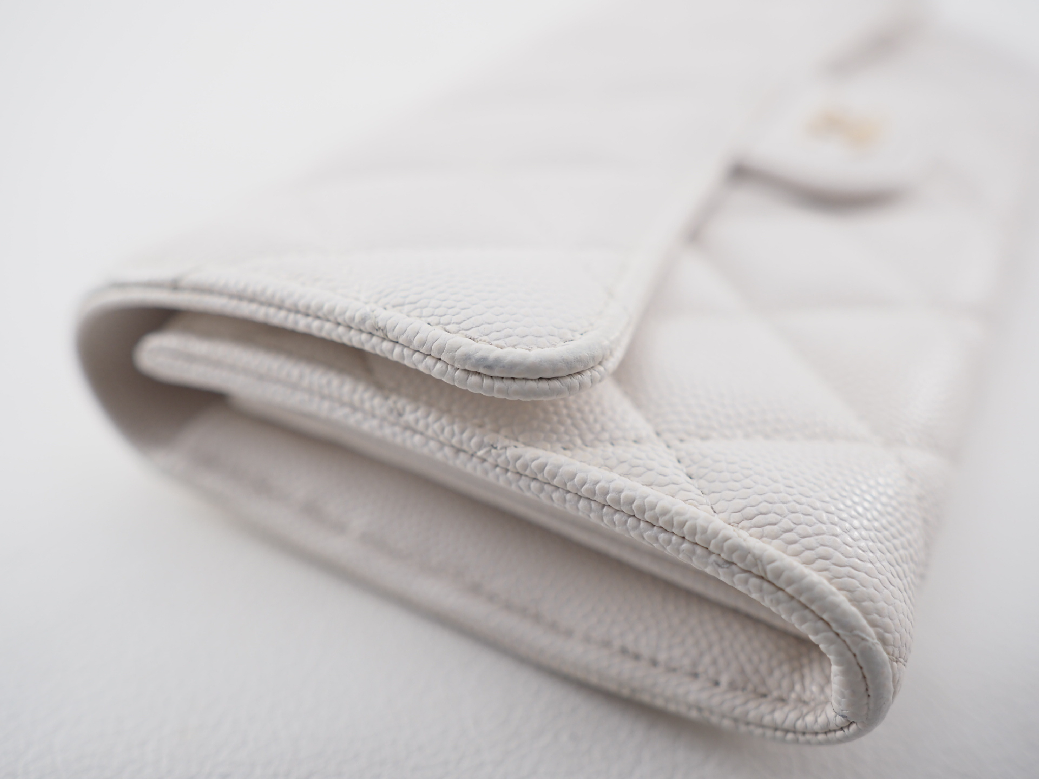 Caviar Skin Matelassé Long Flap Wallet (Random Item Number) - White with Gold Hardware — view 6