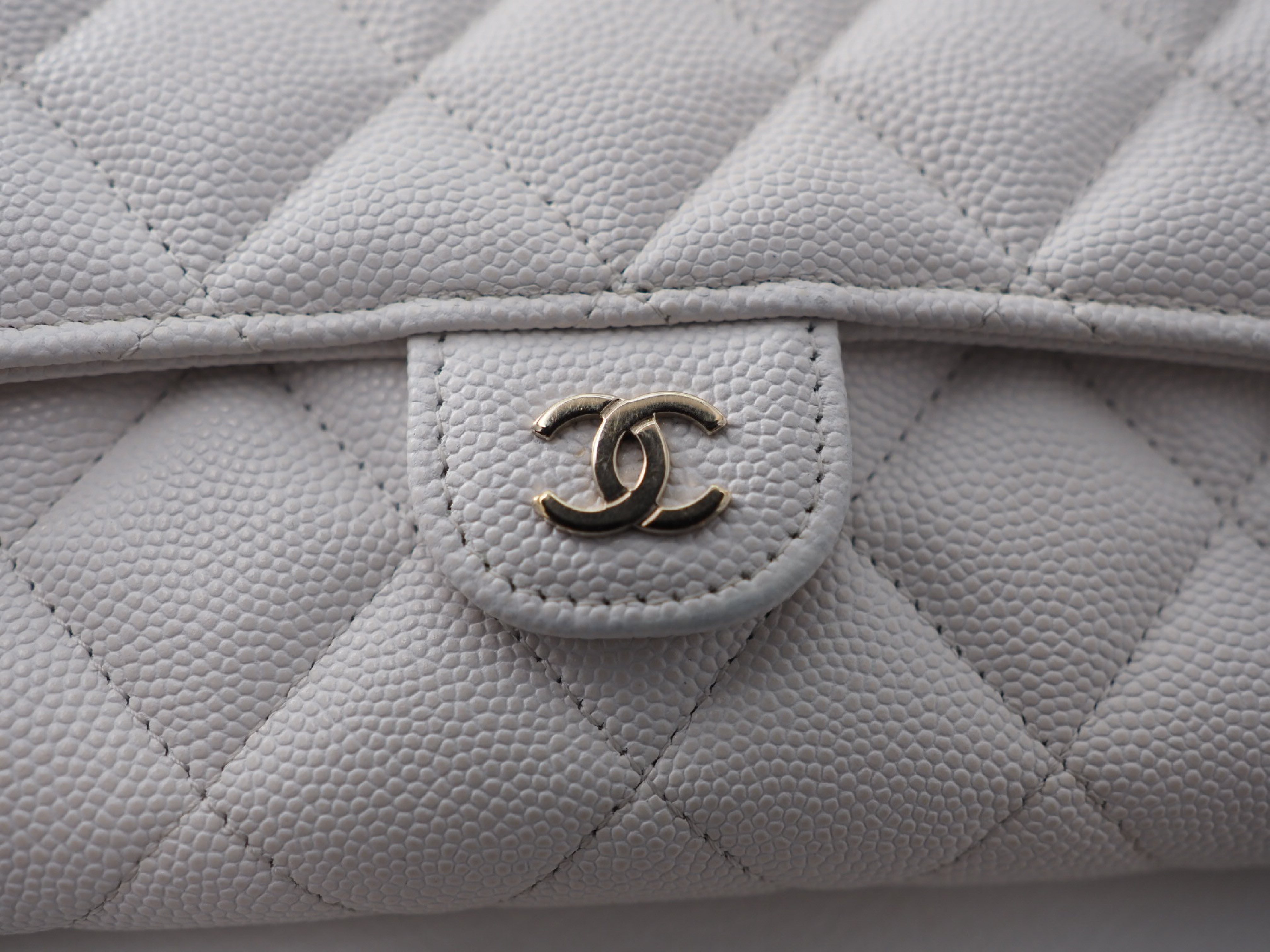 Caviar Skin Matelassé Long Flap Wallet (Random Item Number) - White with Gold Hardware — view 7