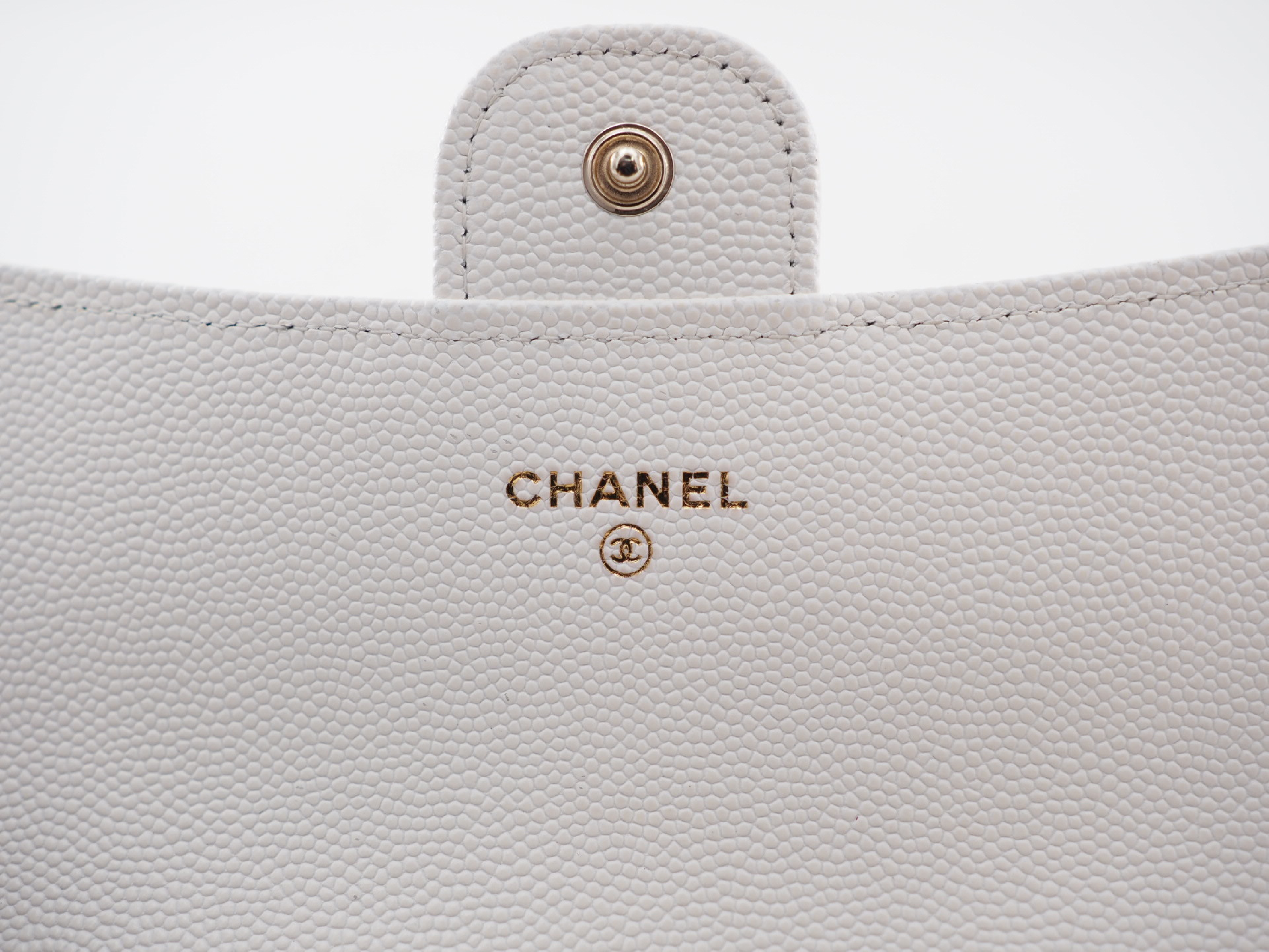 Caviar Skin Matelassé Long Flap Wallet (Random Item Number) - White with Gold Hardware — view 8