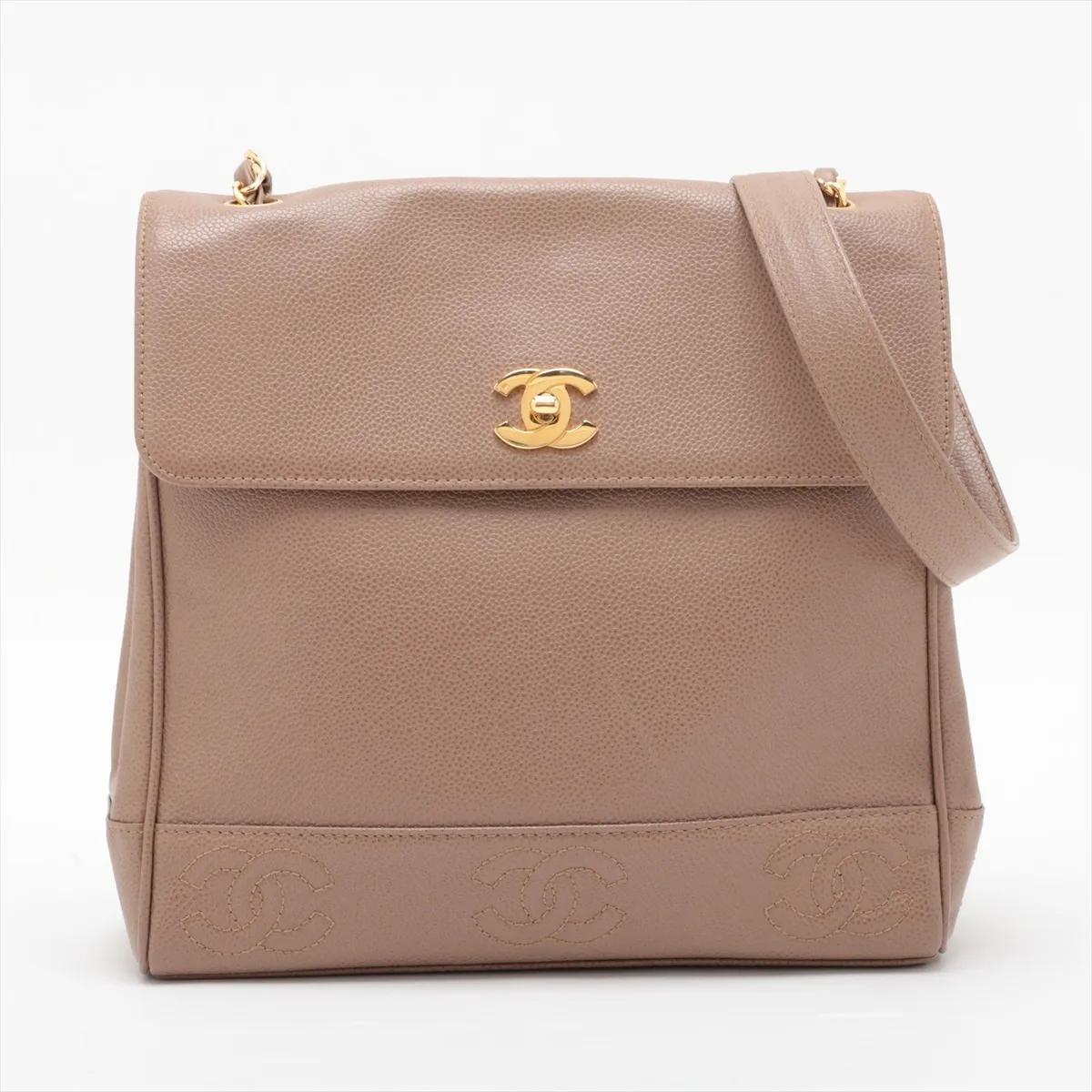 Triple Coco Caviar Skin Single Flap Single Chain Bag, Beige, Gold Hardware, 4305945, Series 4