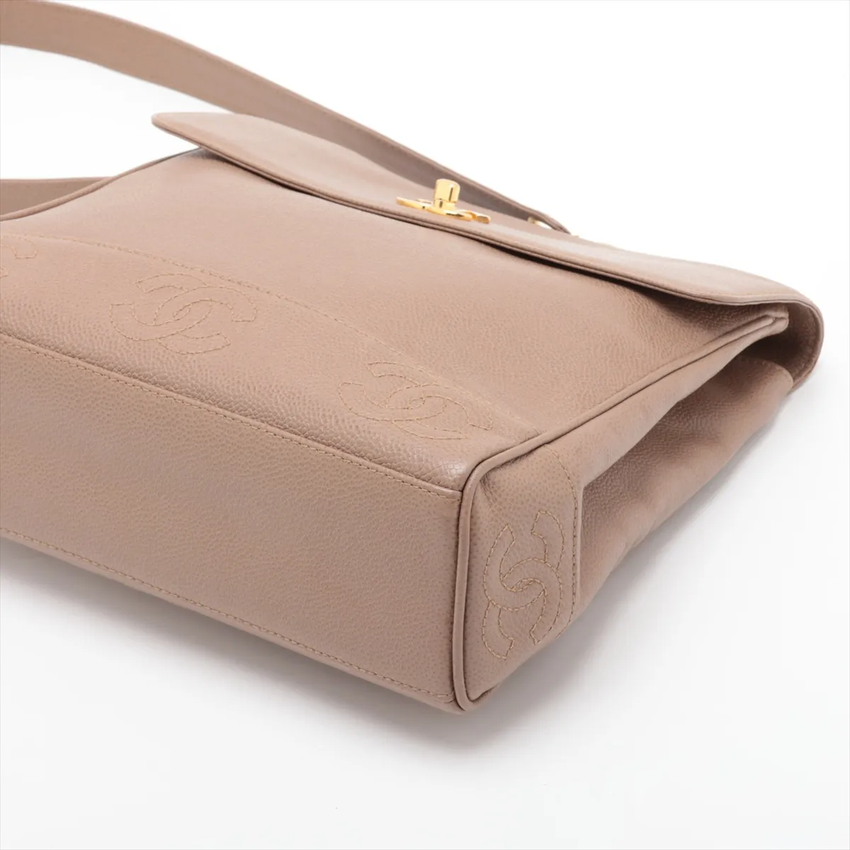 Triple Coco Caviar Skin Single Flap Single Chain Bag, Beige, Gold Hardware, 4305945, Series 4 — view 3