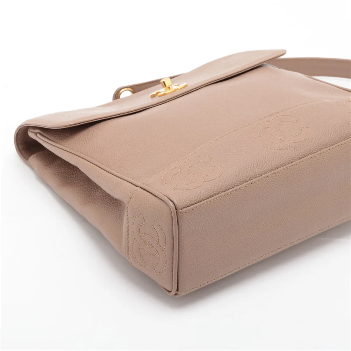 Triple Coco Caviar Skin Single Flap Single Chain Bag, Beige, Gold Hardware, 4305945, Series 4 — view 4