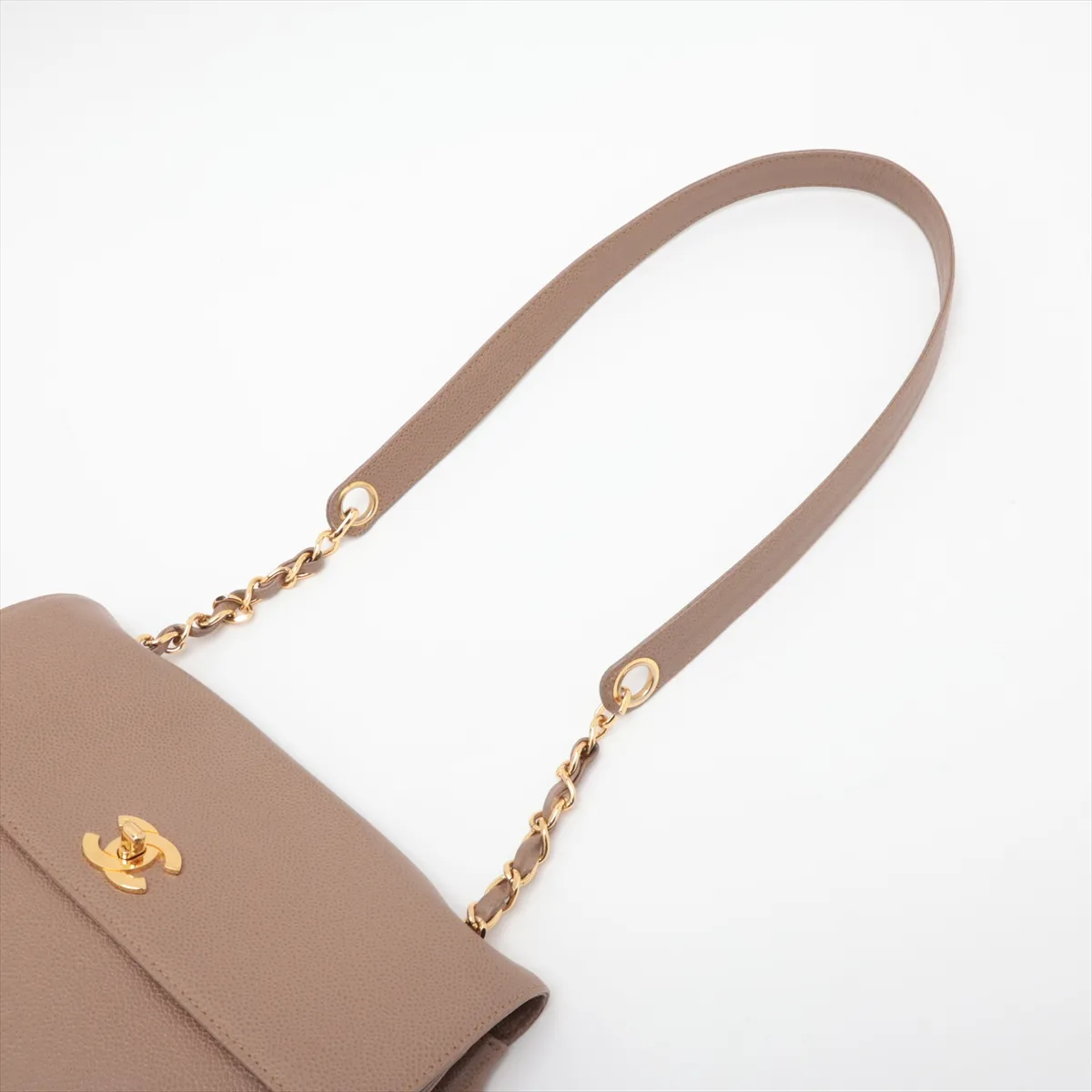 Triple Coco Caviar Skin Single Flap Single Chain Bag, Beige, Gold Hardware, 4305945, Series 4 — view 5