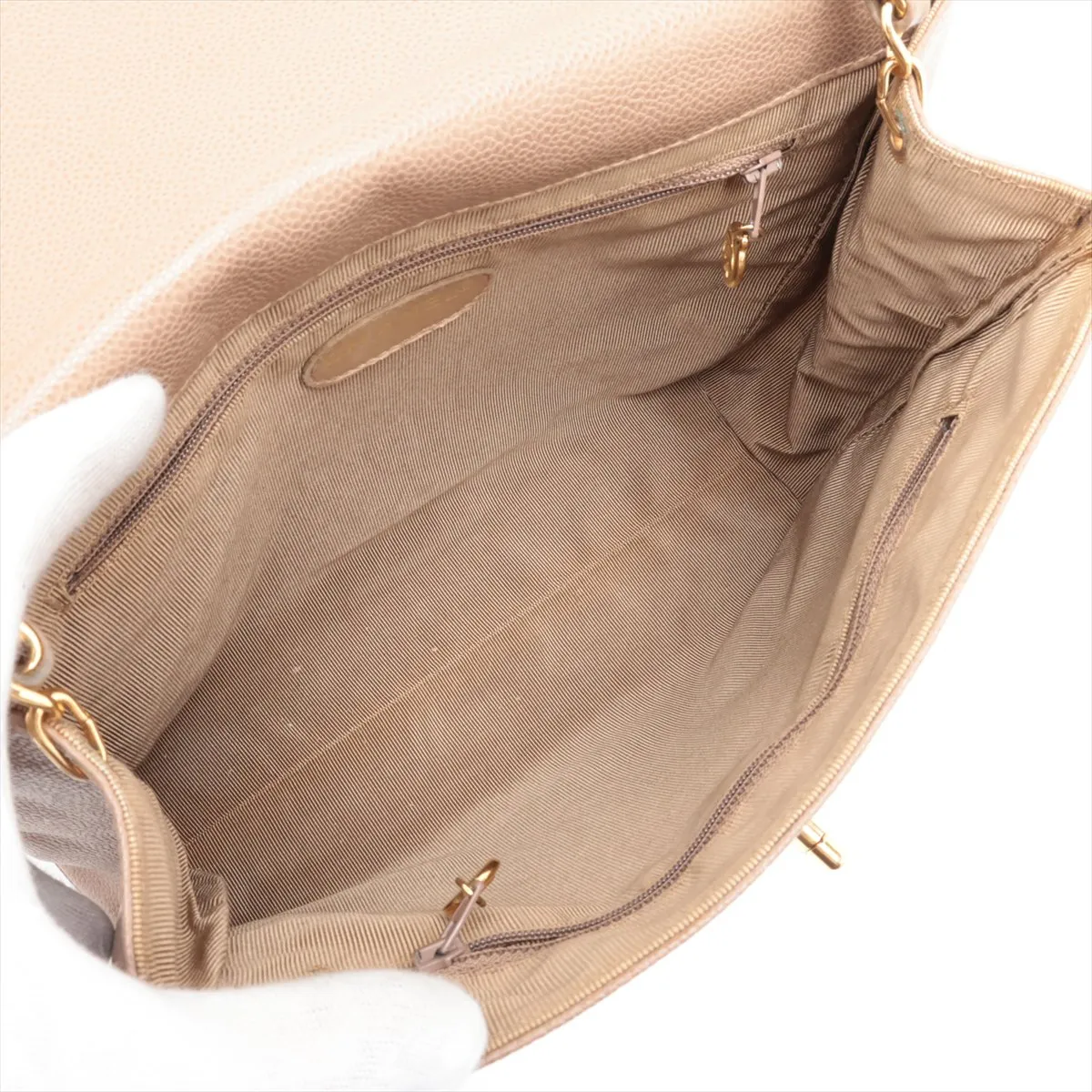 Triple Coco Caviar Skin Single Flap Single Chain Bag, Beige, Gold Hardware, 4305945, Series 4 — view 6