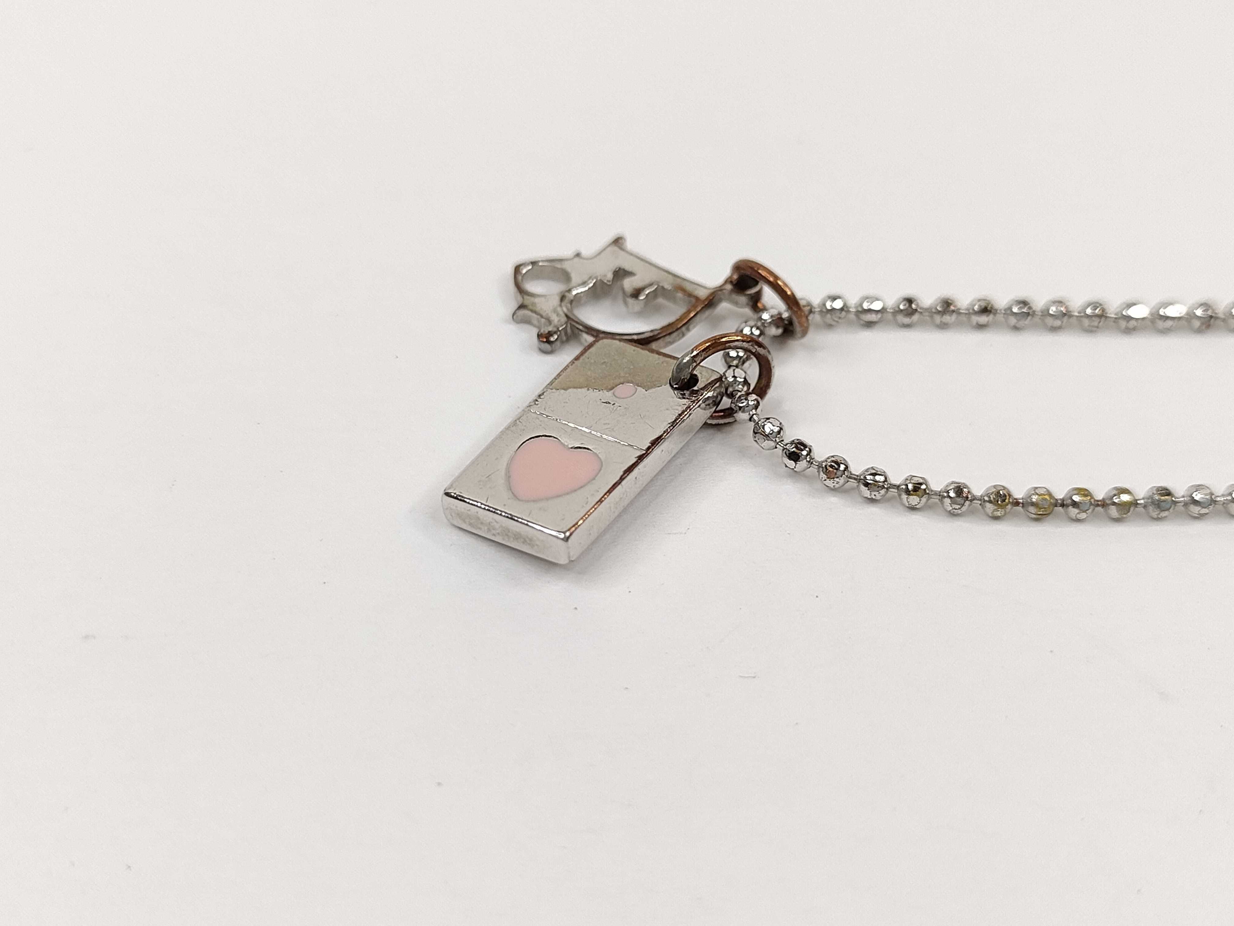 Logo Heart Plate Silver Tone Ball Chain Necklace — view 2