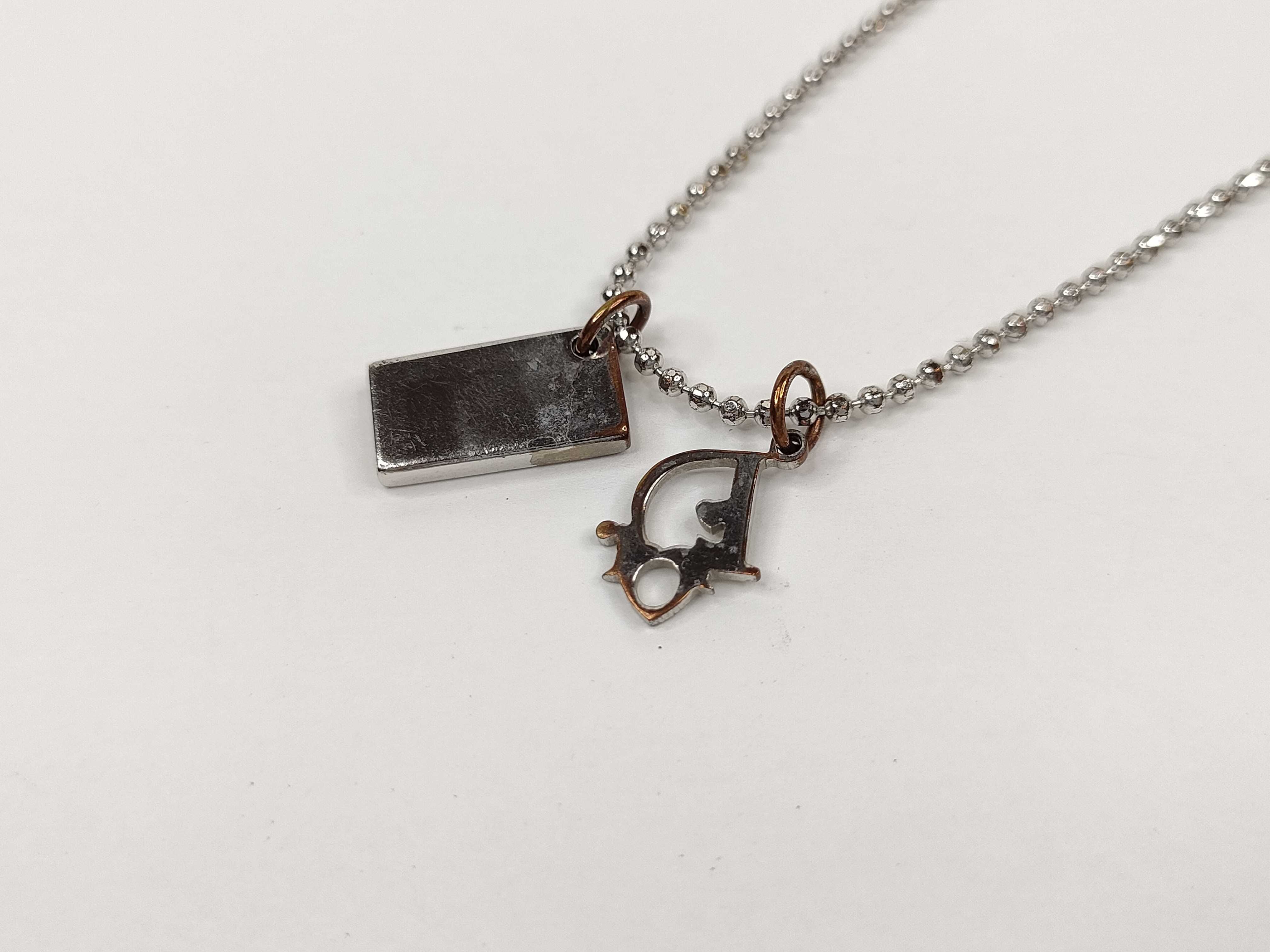 Logo Heart Plate Silver Tone Ball Chain Necklace — view 3