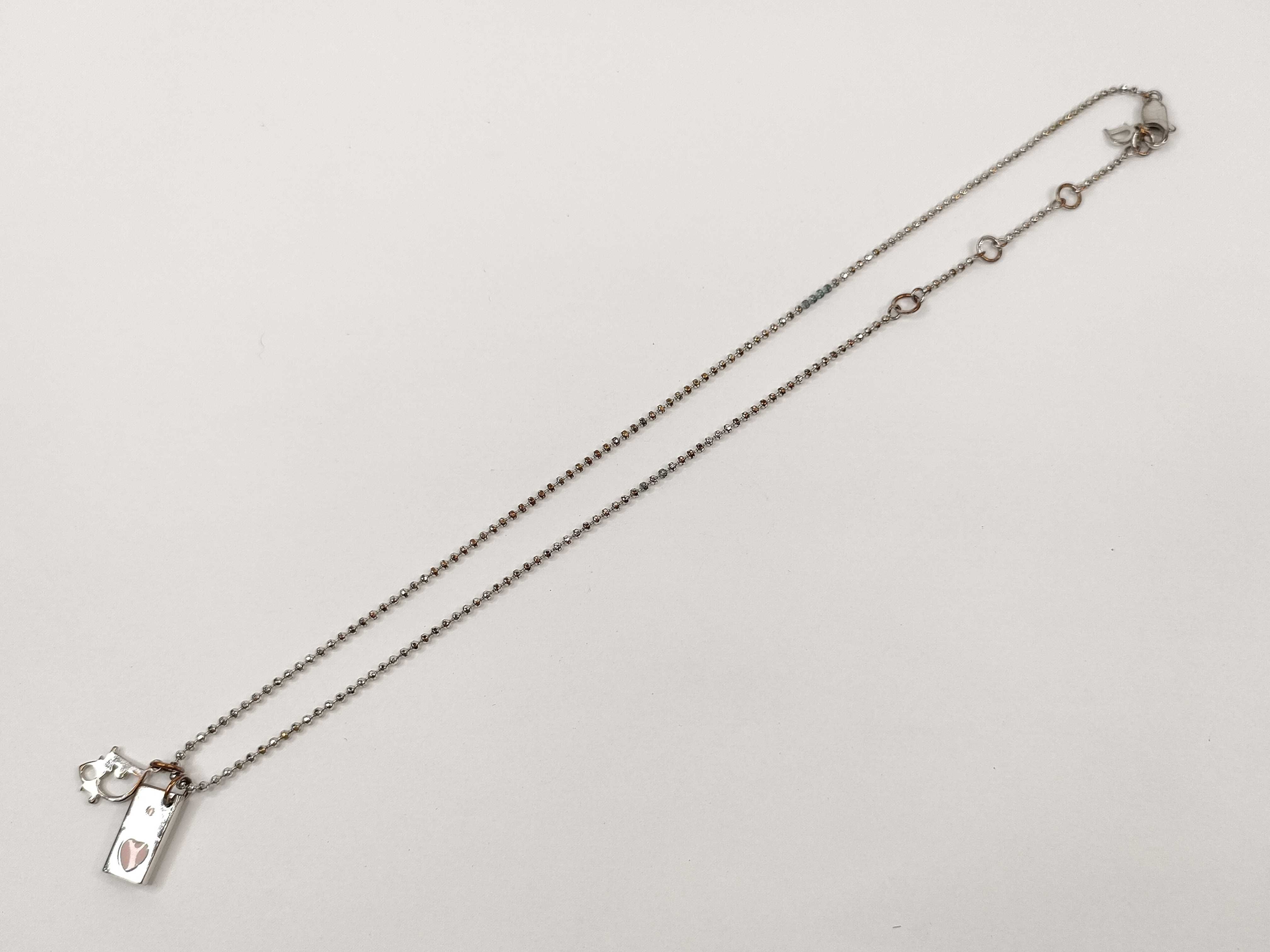 Logo Heart Plate Silver Tone Ball Chain Necklace — view 9