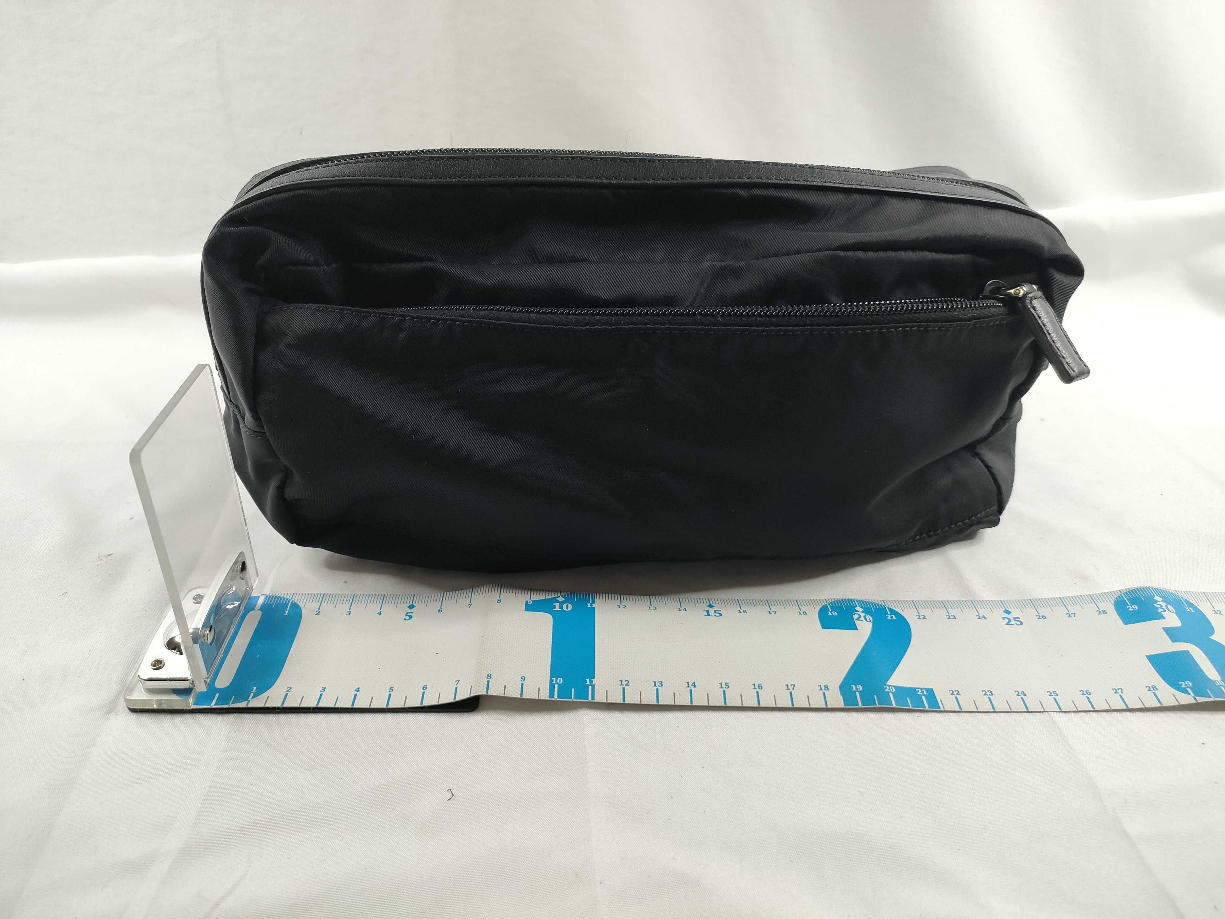 Nylon Prada Clutch Bag Pouch Nylon Black Leather 2N0030 Second Bag — view 2