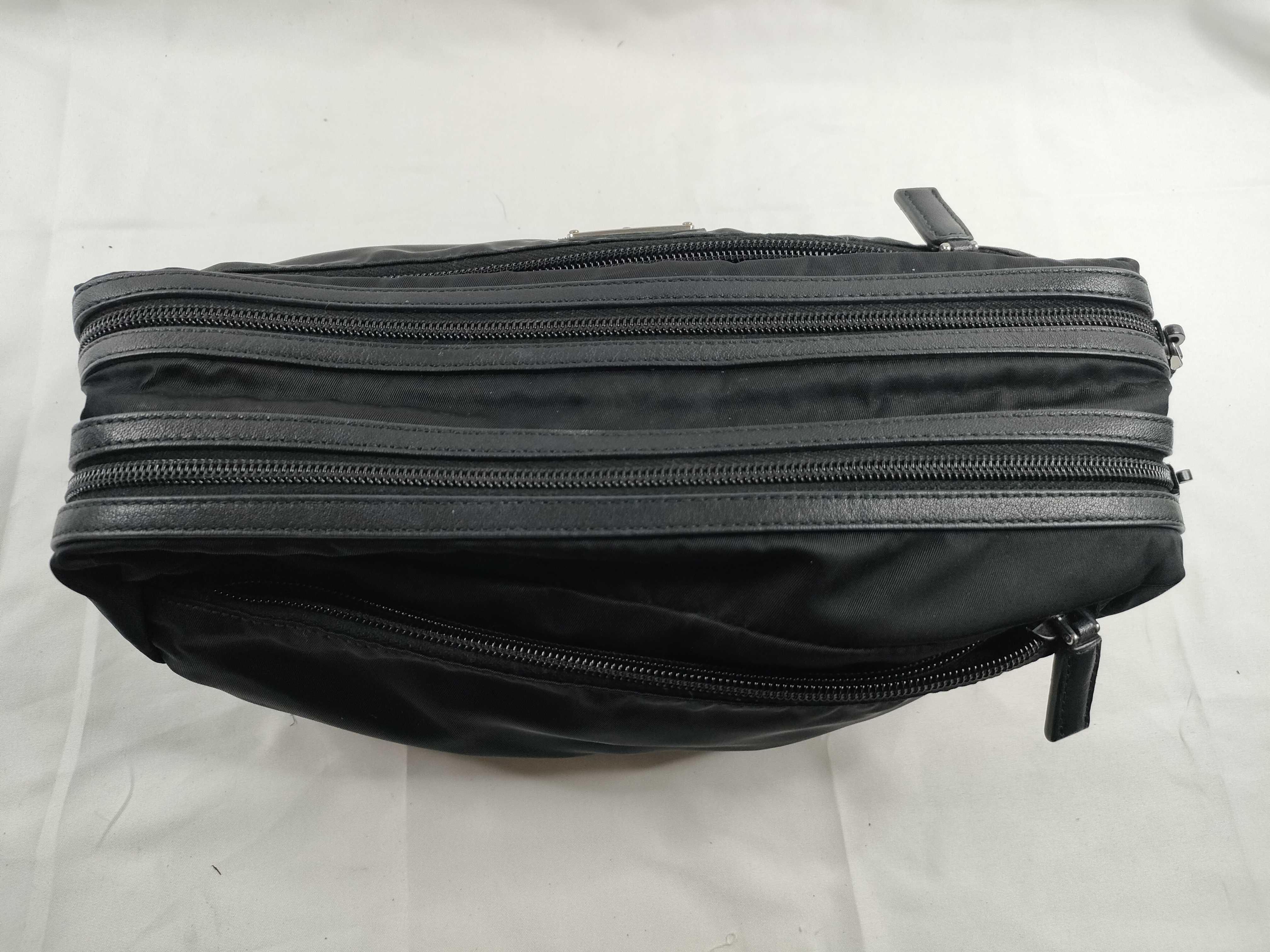 Nylon Prada Clutch Bag Pouch Nylon Black Leather 2N0030 Second Bag — view 6