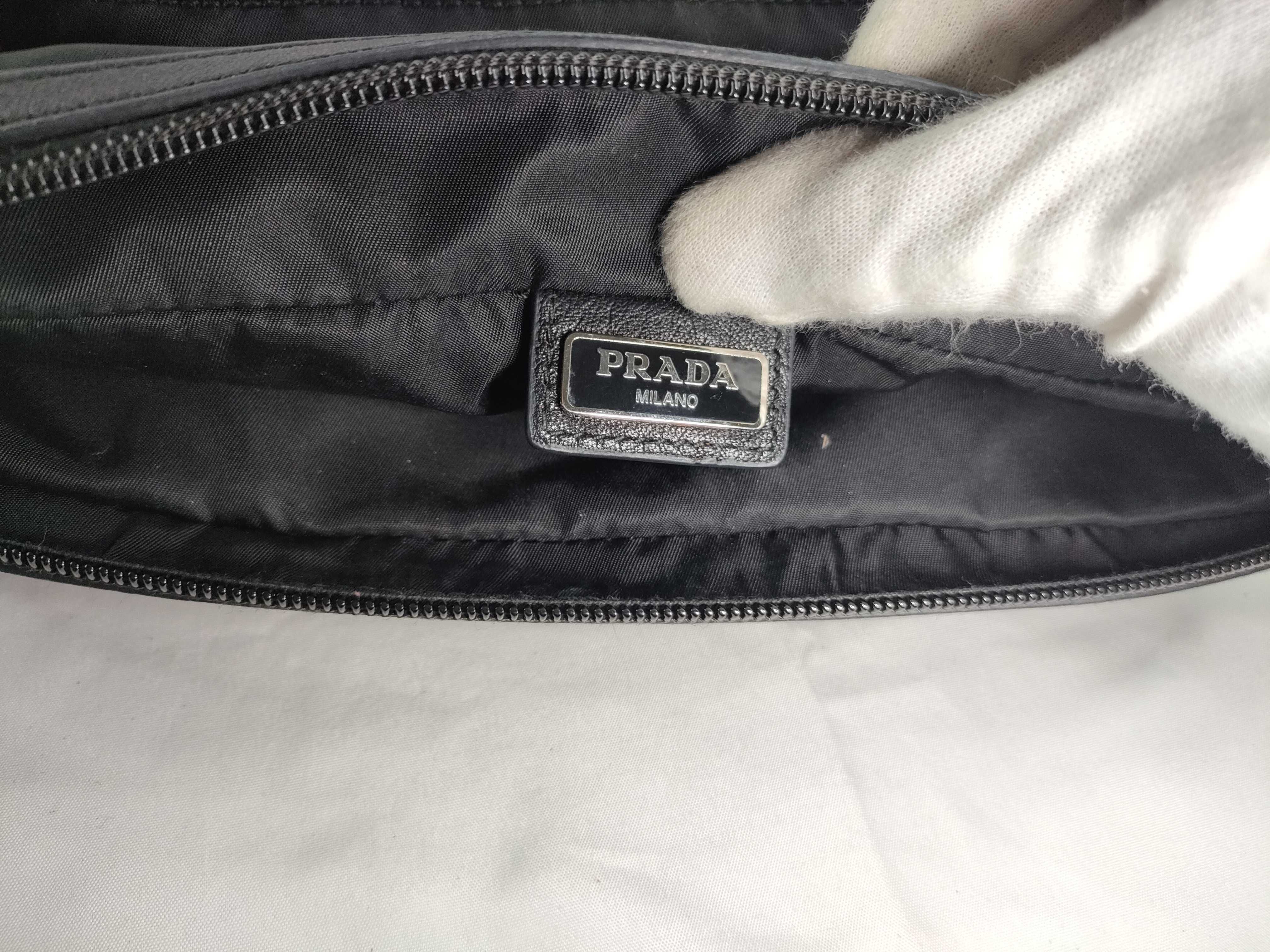 Nylon Prada Clutch Bag Pouch Nylon Black Leather 2N0030 Second Bag — view 10