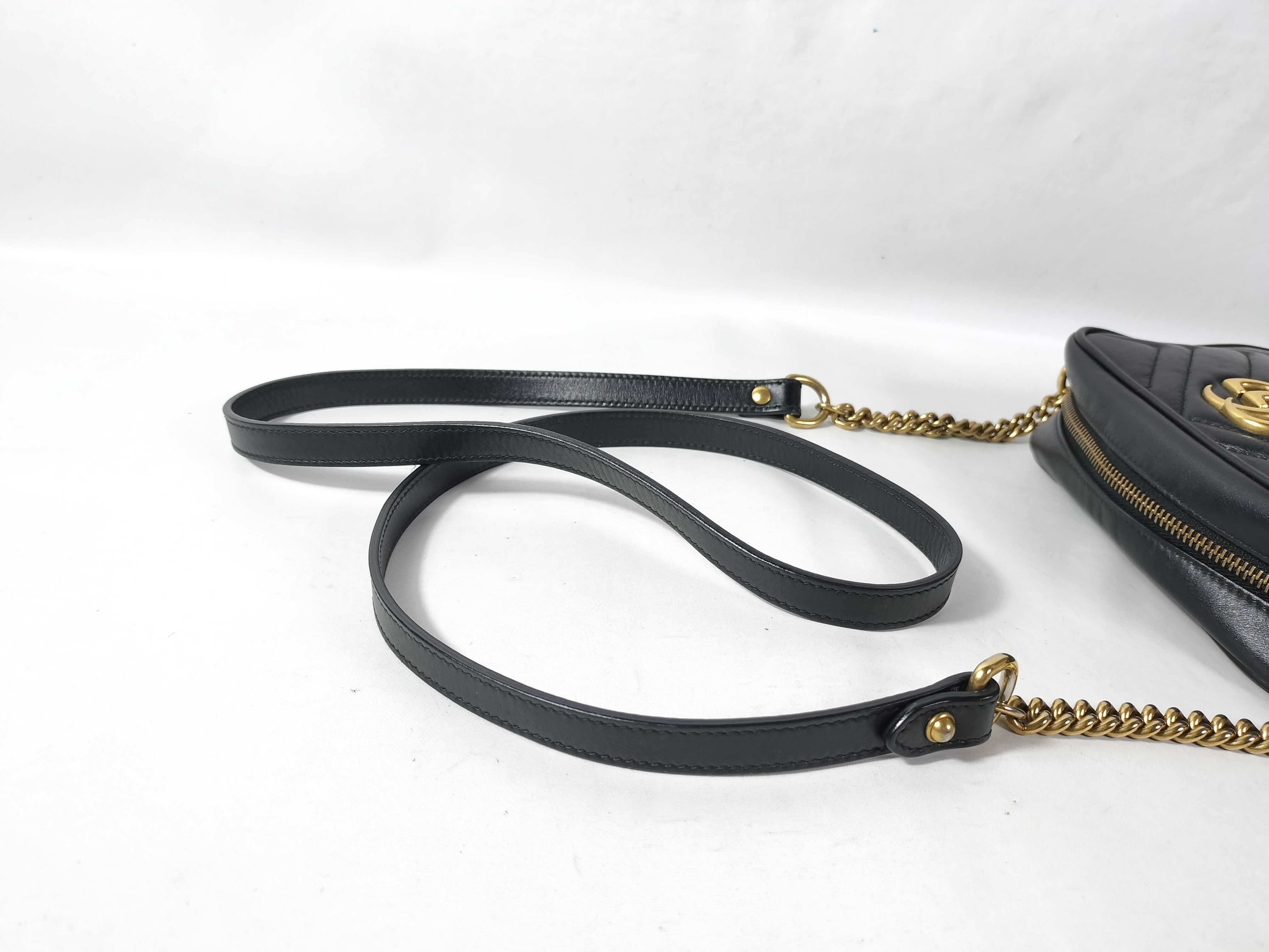 GG Marmont 448065 Leather Chain Shoulder Bag, Black — view 3