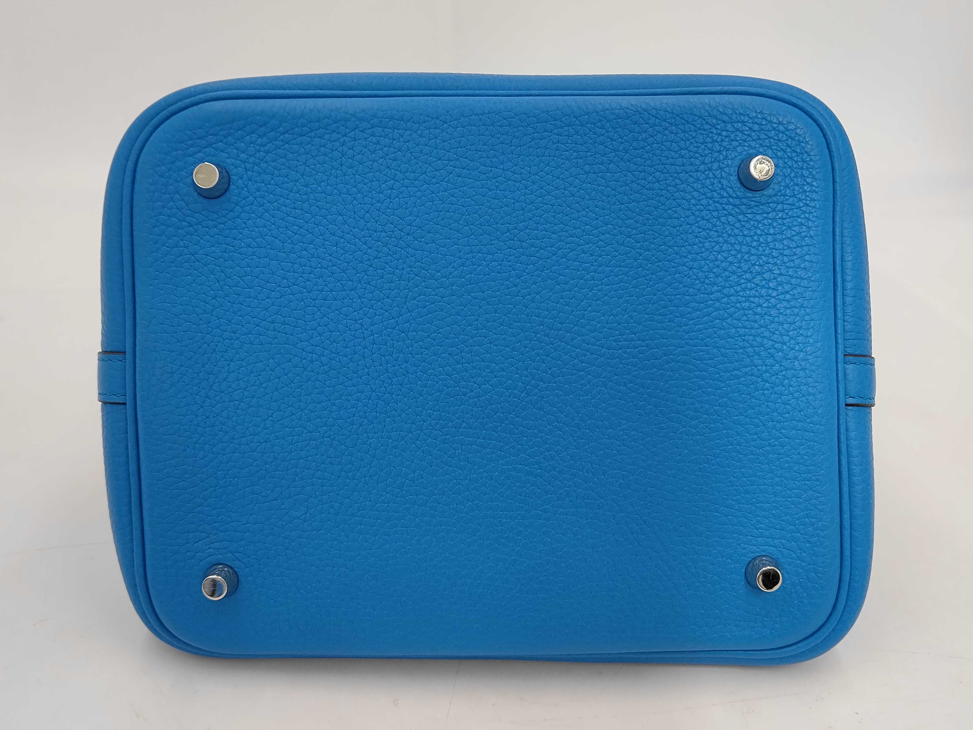 Picotin Taurillon Leather Handbag, Blue Tones, Silver Hardware, X Stamp — view 5
