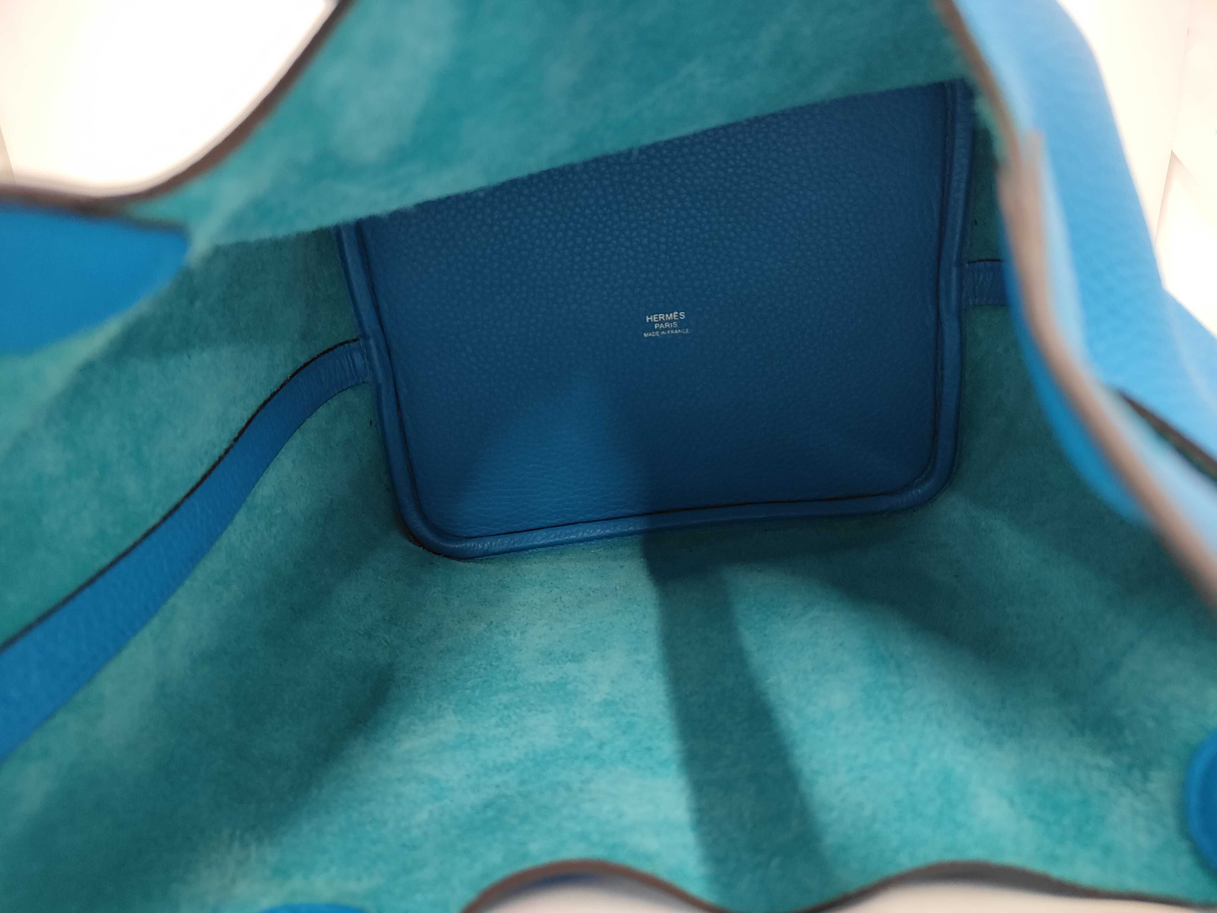 Picotin Taurillon Leather Handbag, Blue Tones, Silver Hardware, X Stamp — view 7