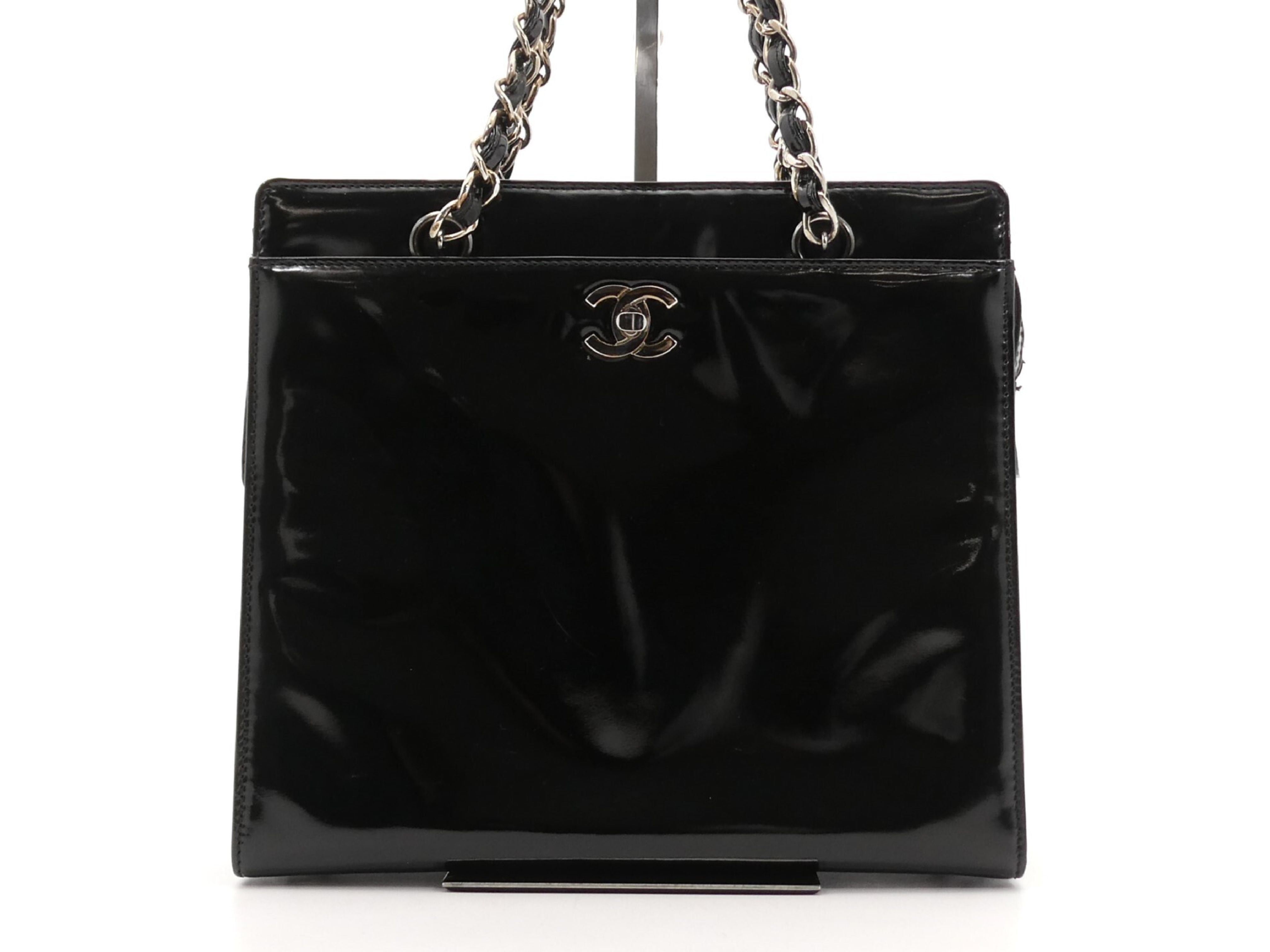 Coco Mark Enamel Chain Tote Bag