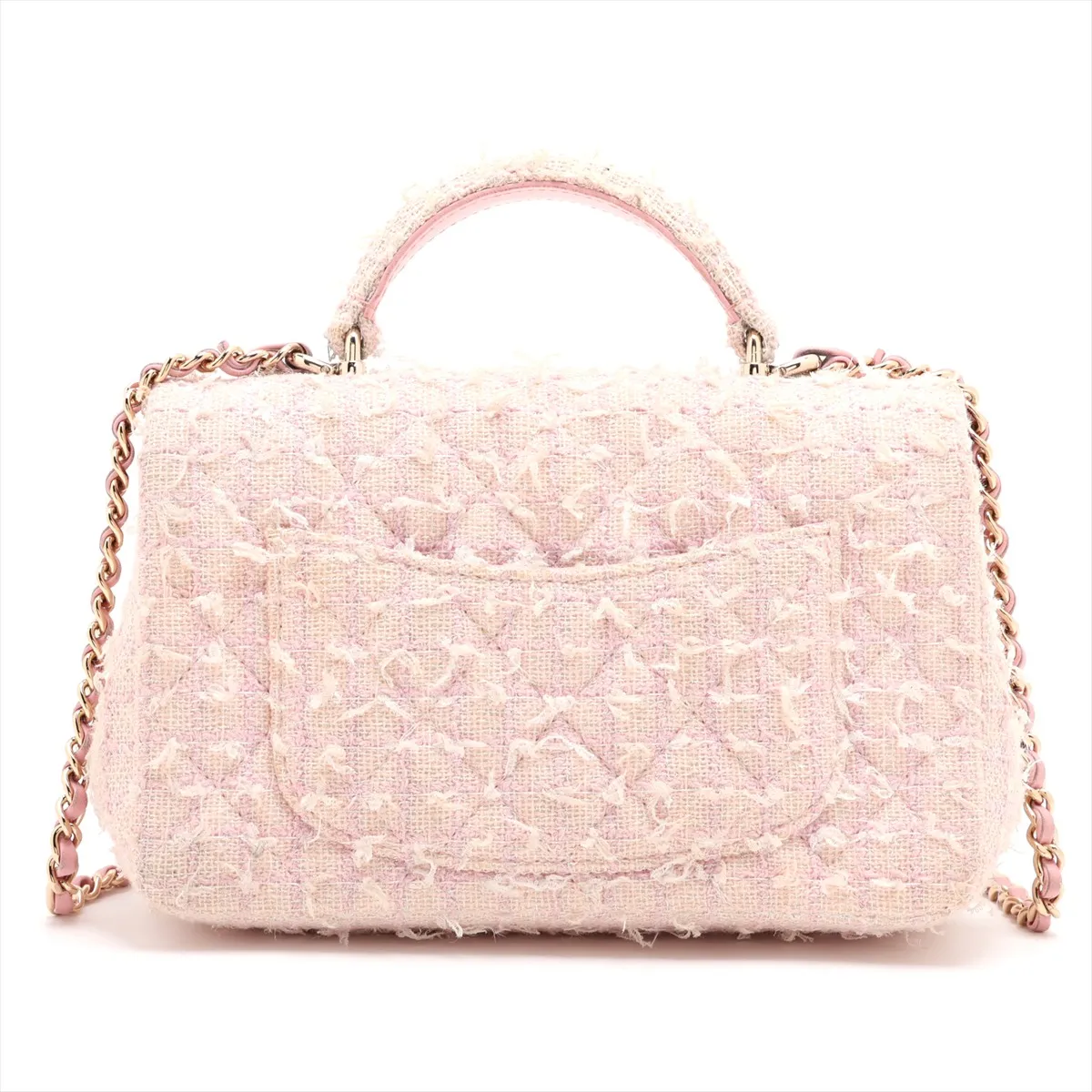 Matelassé Tweed 2-Way Handbag, Top Handle, Pink, Gold Hardware, T04P2211, Random Plate — view 2