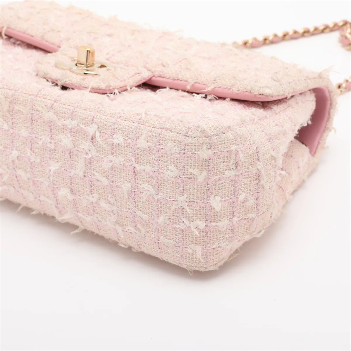 Matelassé Tweed 2-Way Handbag, Top Handle, Pink, Gold Hardware, T04P2211, Random Plate — view 3