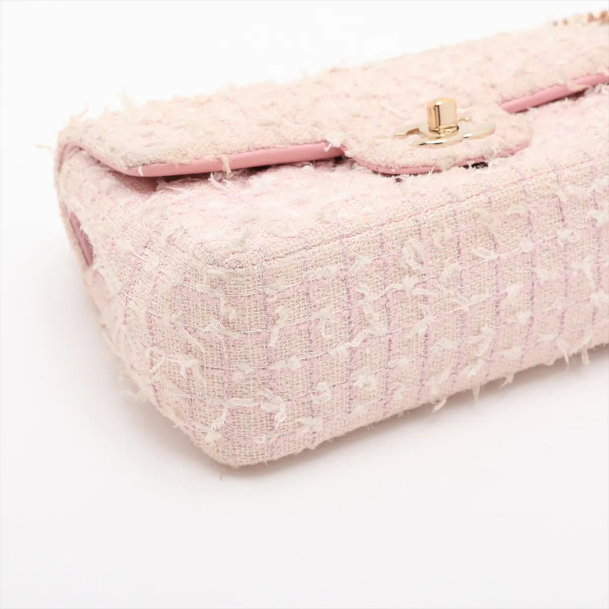Matelassé Tweed 2-Way Handbag, Top Handle, Pink, Gold Hardware, T04P2211, Random Plate — view 4