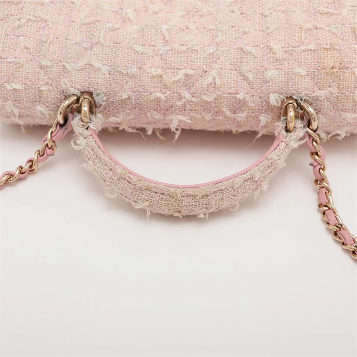 Matelassé Tweed 2-Way Handbag, Top Handle, Pink, Gold Hardware, T04P2211, Random Plate — view 5