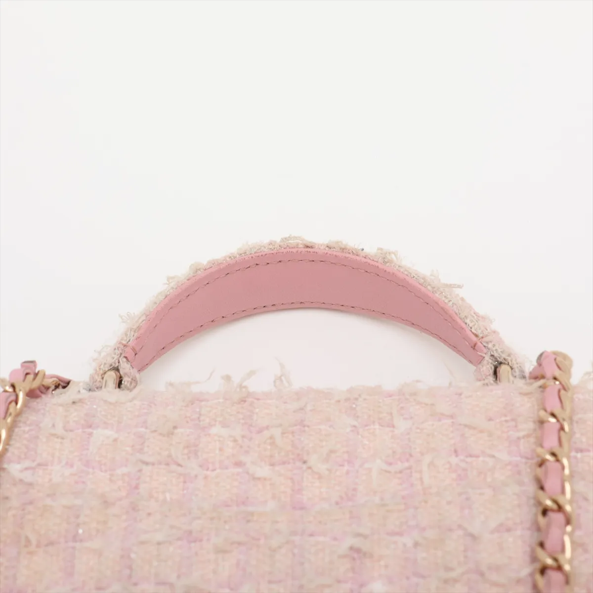 Matelassé Tweed 2-Way Handbag, Top Handle, Pink, Gold Hardware, T04P2211, Random Plate — view 6