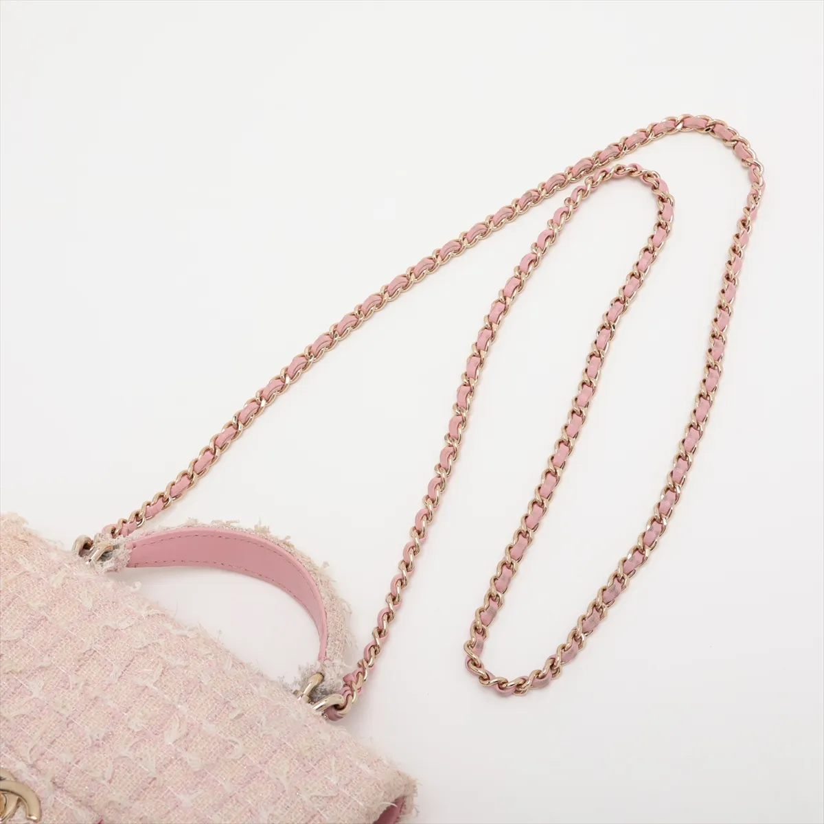 Matelassé Tweed 2-Way Handbag, Top Handle, Pink, Gold Hardware, T04P2211, Random Plate — view 7
