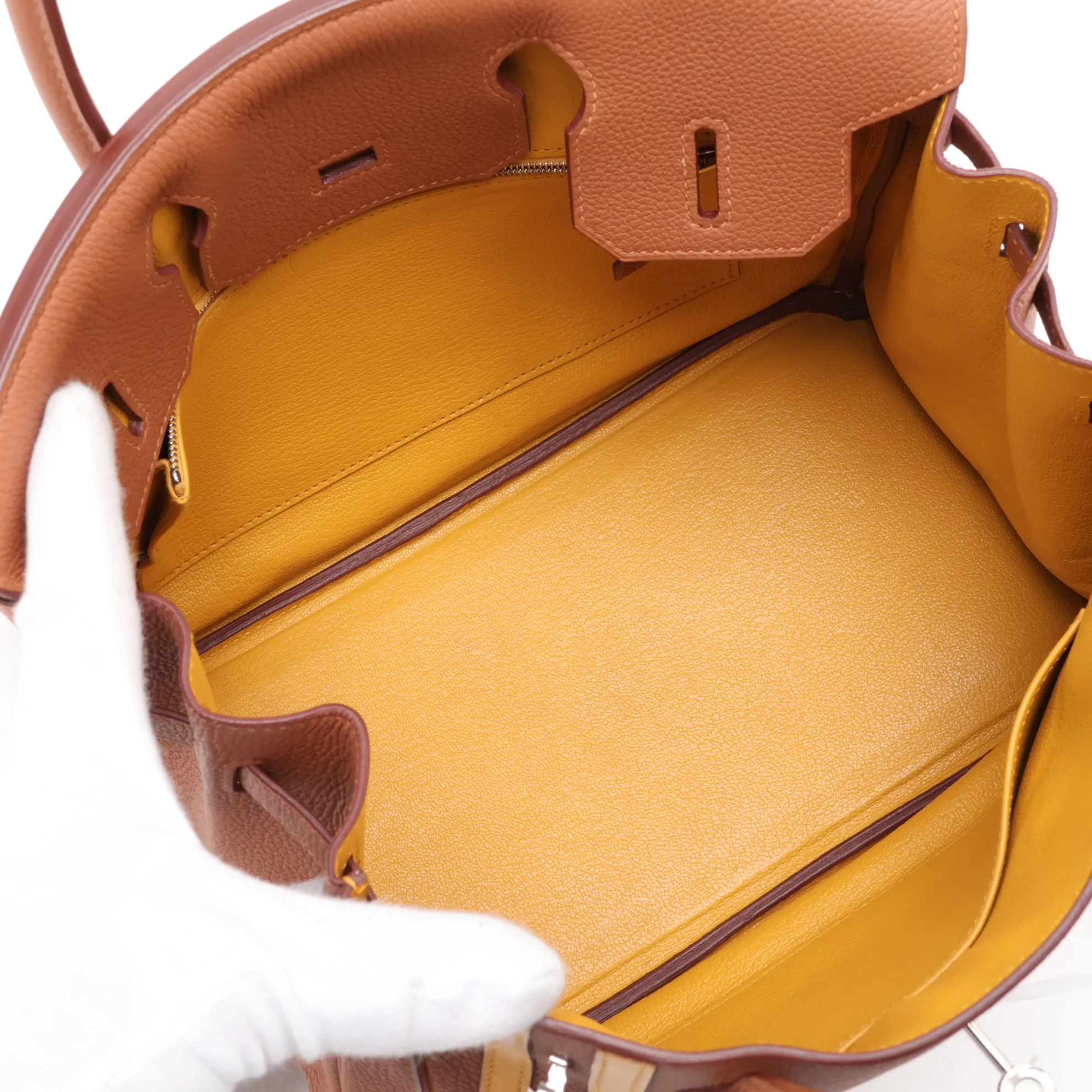 [Individually packaged] Hermes Birkin 30 Retournée Officer Togo x Veau Swift Gold x Jaune Ambre Silver Hardware C: 2018 — view 7