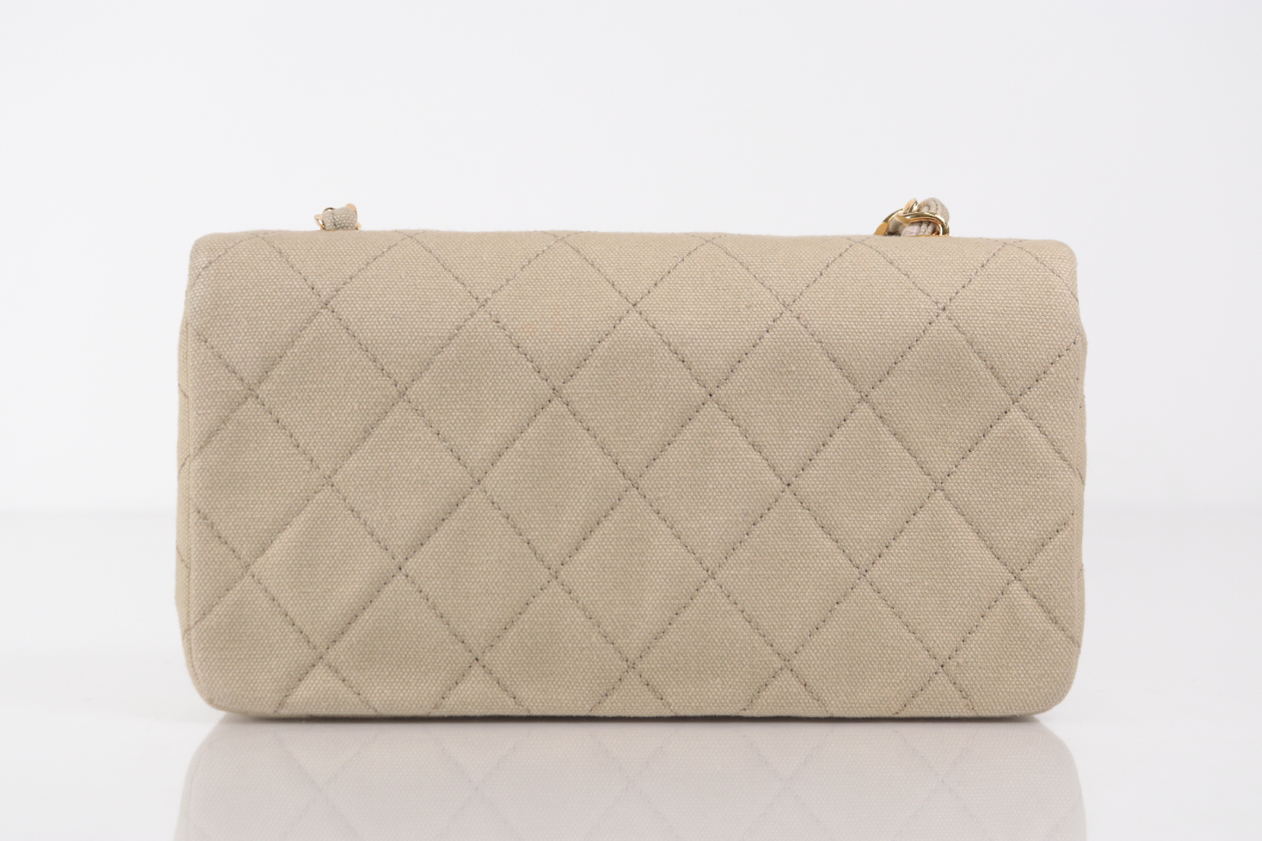 Full Flap Canvas Mini Chain Shoulder Bag, Beige, Series 1 Shoulder Bag — view 2