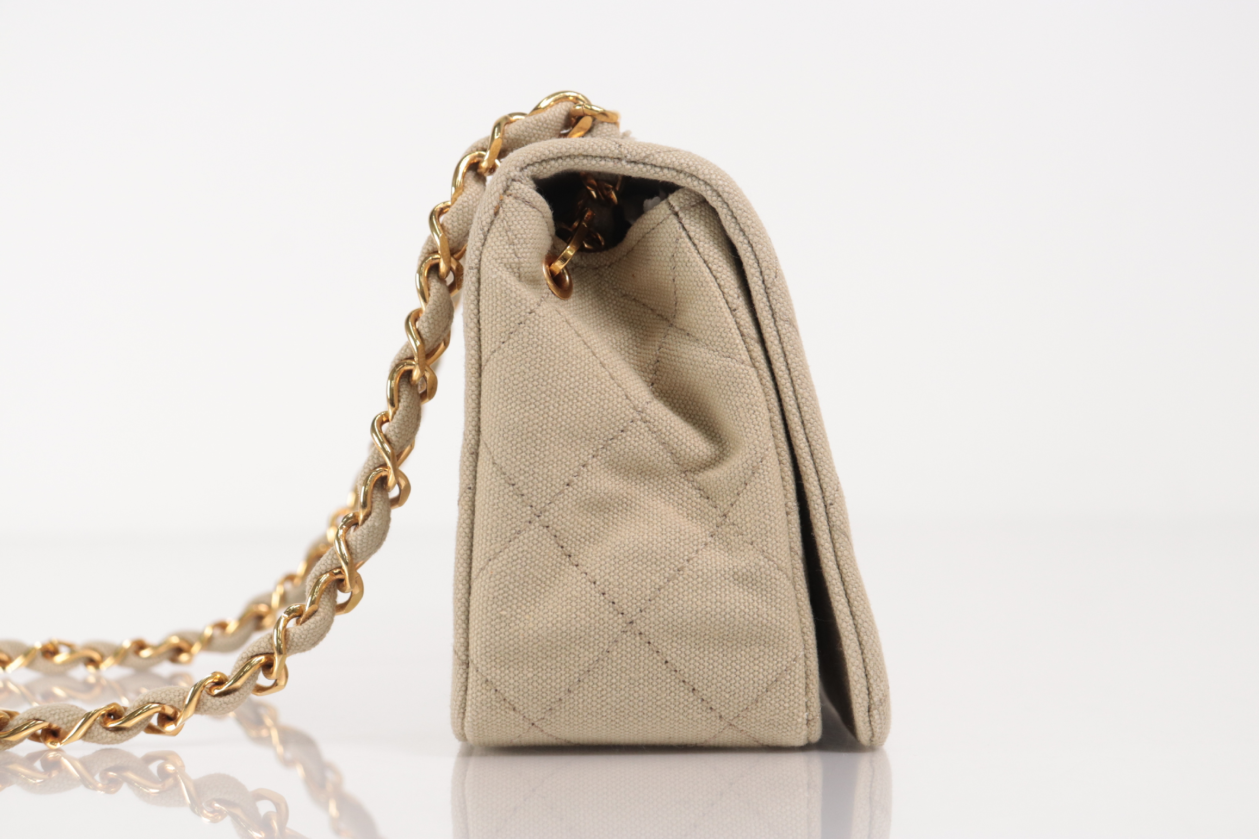 Full Flap Canvas Mini Chain Shoulder Bag, Beige, Series 1 Shoulder Bag — view 4