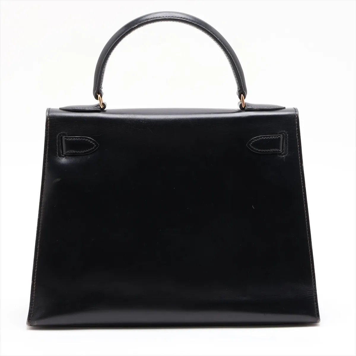 [Individually packaged] Hermes Kelly 28 Sellier Box Calf Black Gold Hardware Q: 1987 Clochette strap torn — view 2