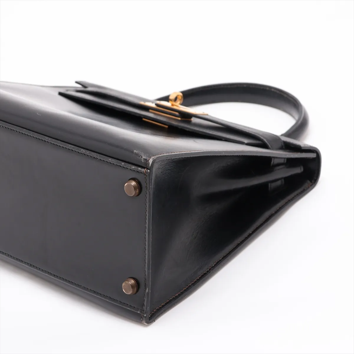 [Individually packaged] Hermes Kelly 28 Sellier Box Calf Black Gold Hardware Q: 1987 Clochette strap torn — view 3