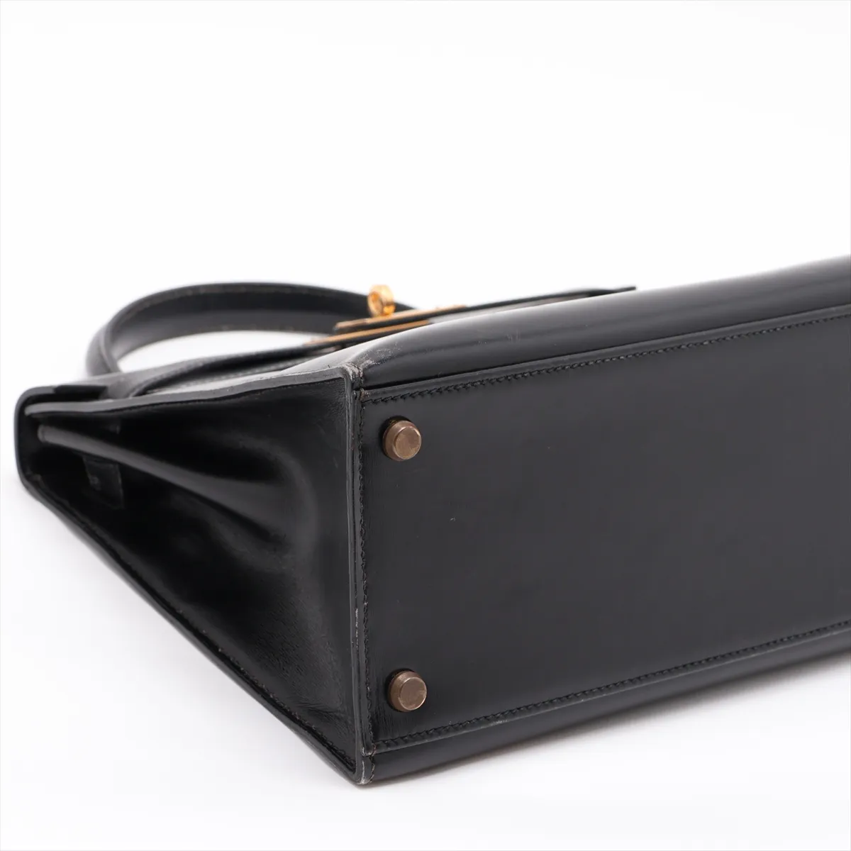 [Individually packaged] Hermes Kelly 28 Sellier Box Calf Black Gold Hardware Q: 1987 Clochette strap torn — view 4