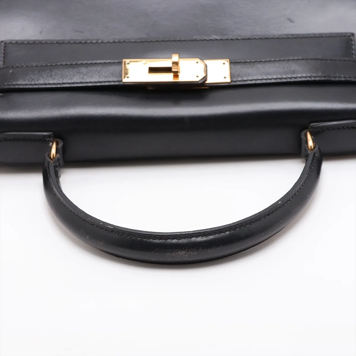 [Individually packaged] Hermes Kelly 28 Sellier Box Calf Black Gold Hardware Q: 1987 Clochette strap torn — view 5